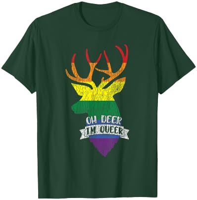 Vintage Rainbow Oh Deer I'm Queer Pride Lesbian Gay LGBTQ T-Shirt - T-Shirt | Forest