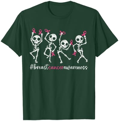 Pink Ribbon Breast Cancer Awareness Skeleton Women Men Kids T-Shirt - T-Shirt | Forest