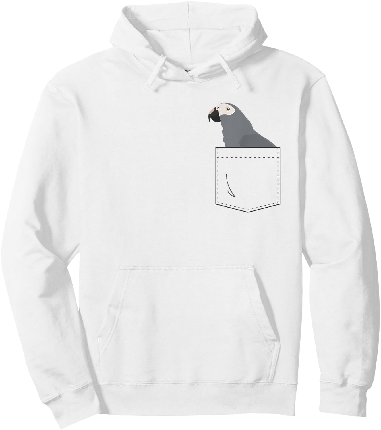 Timneh African Grey Parrot in Fake Pocket Hoodie - Hoodie | White