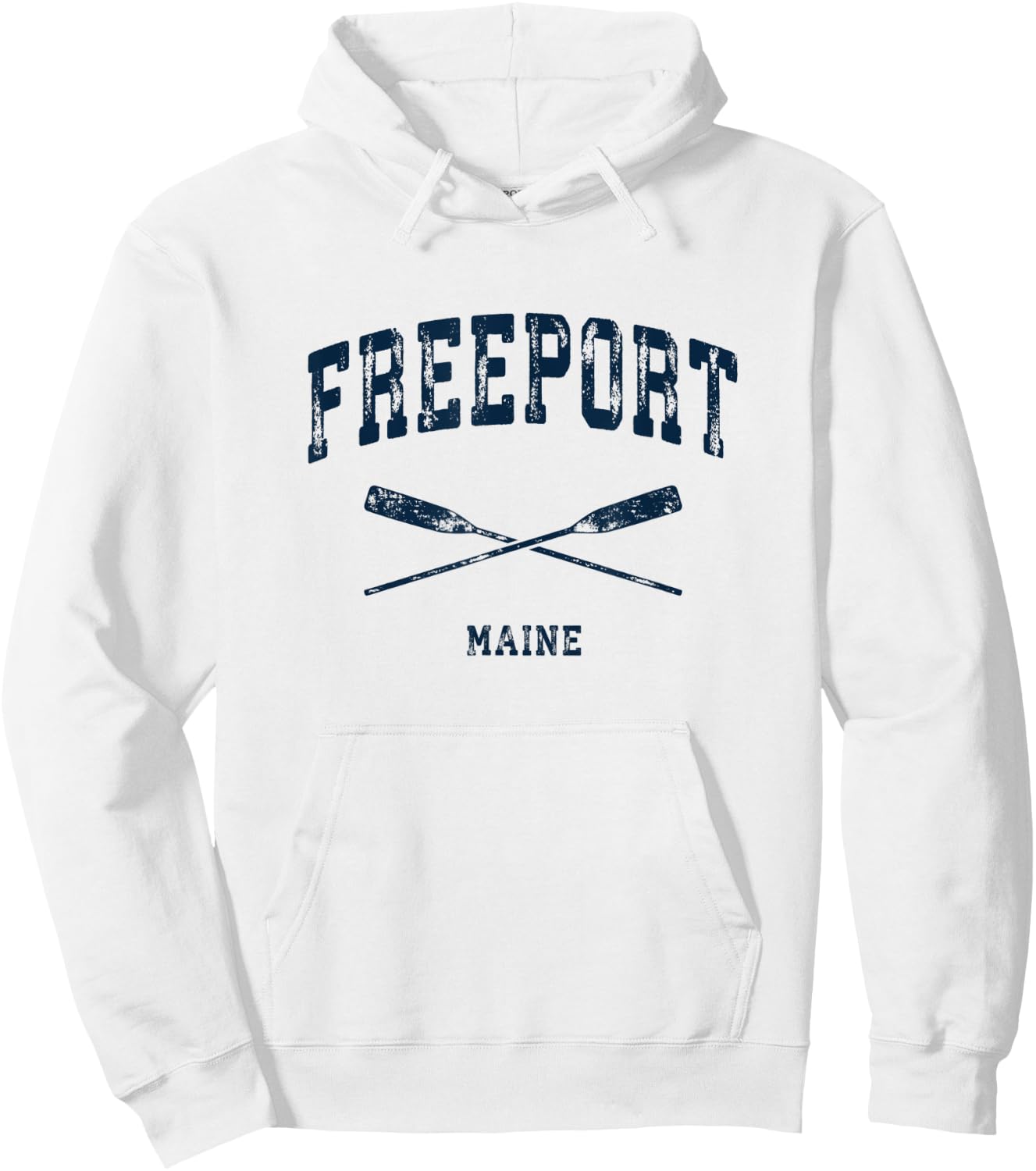 Freeport Maine Vintage Nautical Crossed Oars Navy Hoodie - Hoodie | White