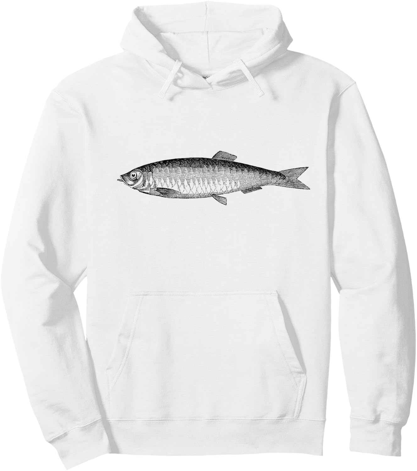 The New Antique Vintage Herring Fish Print - -Adults, Grey, Small, Short Sleeve, Classic Fit Hoodie - Hoodie | White