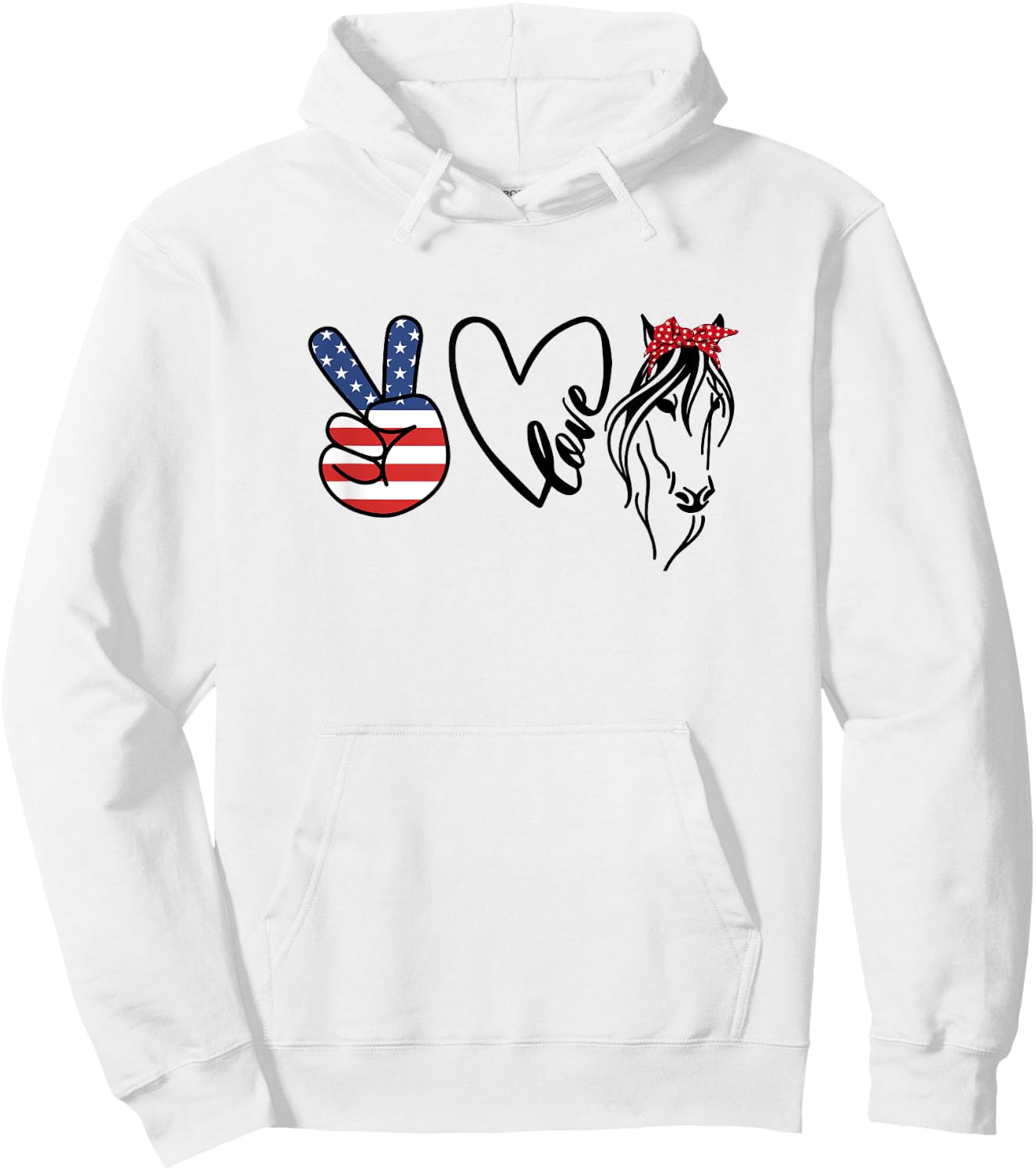 Cowgirls Shirts Americana Peace Love Horses 4th of July Hoodie - Hoodie | White