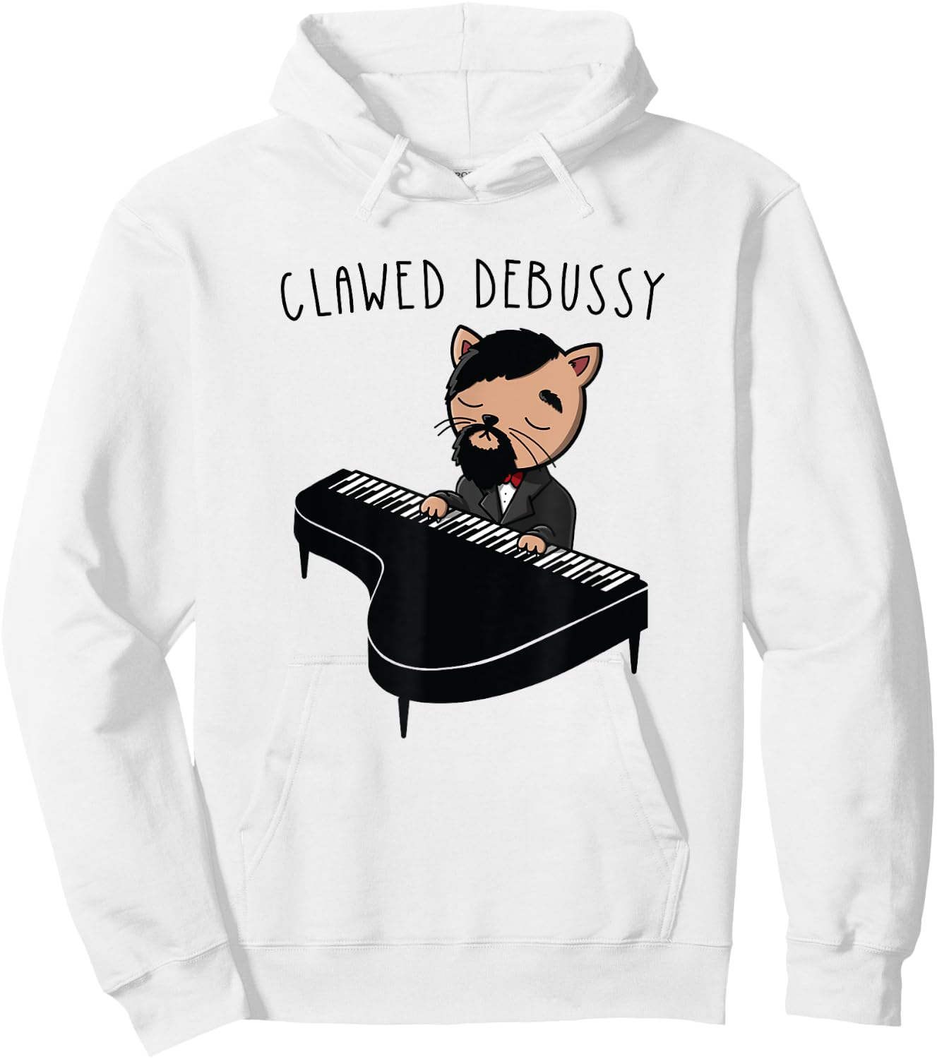 Funny Debussy Gift Cute Cat Playing Piano Classical Music Hoodie - Hoodie | White