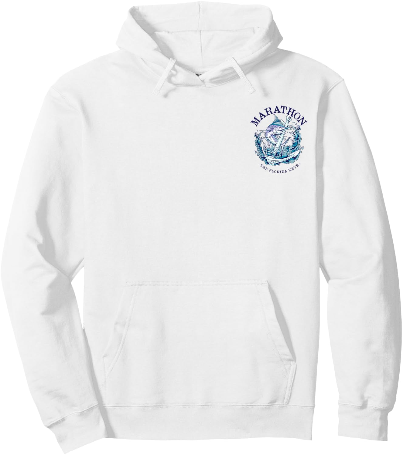 Left Chest and Back Print Marlin Marathon Florida Keys Hoodie - Hoodie | White