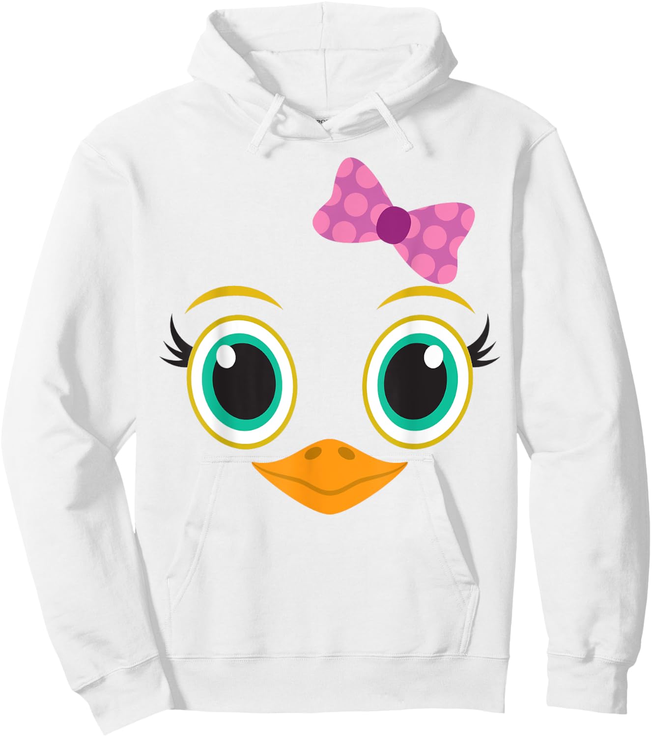 Funny Halloween Costume for Girls w/ Bow - Cute Chick Face Hoodie - Hoodie | White