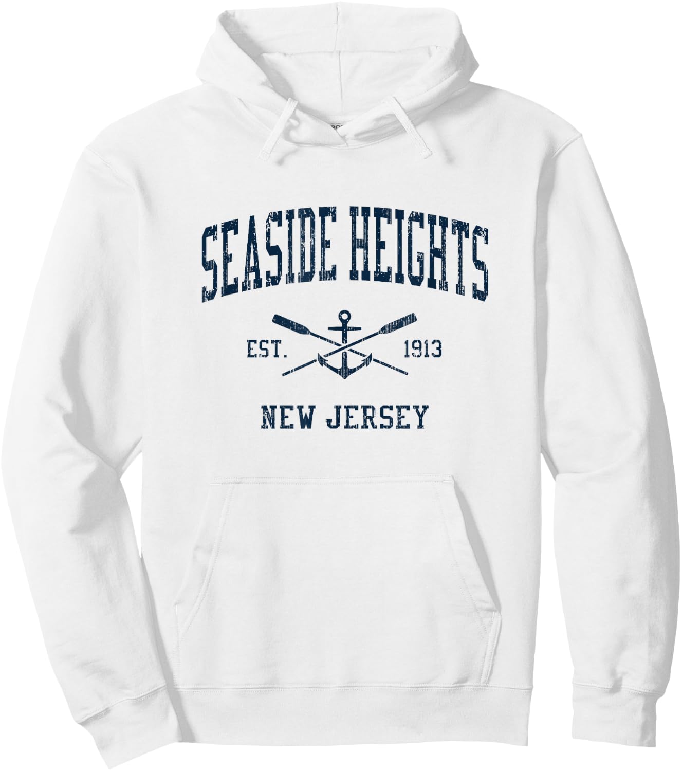 Seaside Heights NJ Vintage Navy Crossed Oars & Boat Anchor Hoodie - Hoodie | White