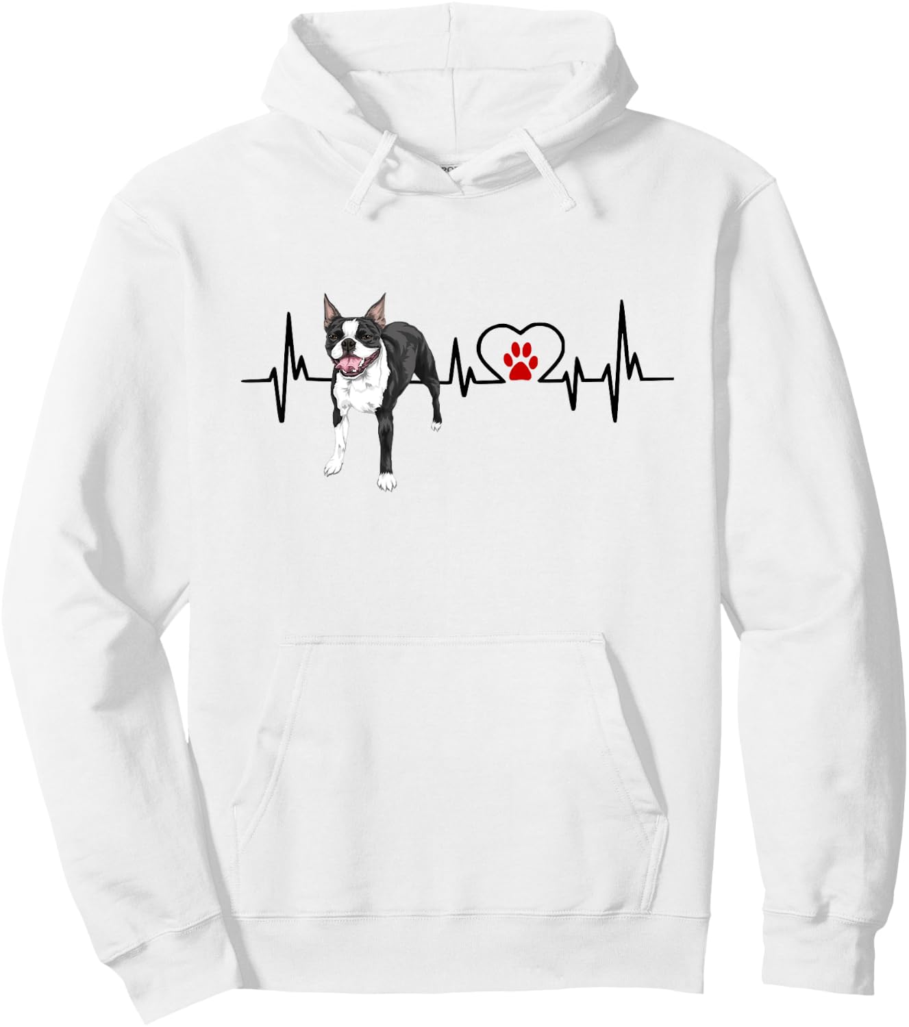 Boston Terrier EKG Heartbeat Heart Line Dog Lovers Hoodie - Hoodie | White
