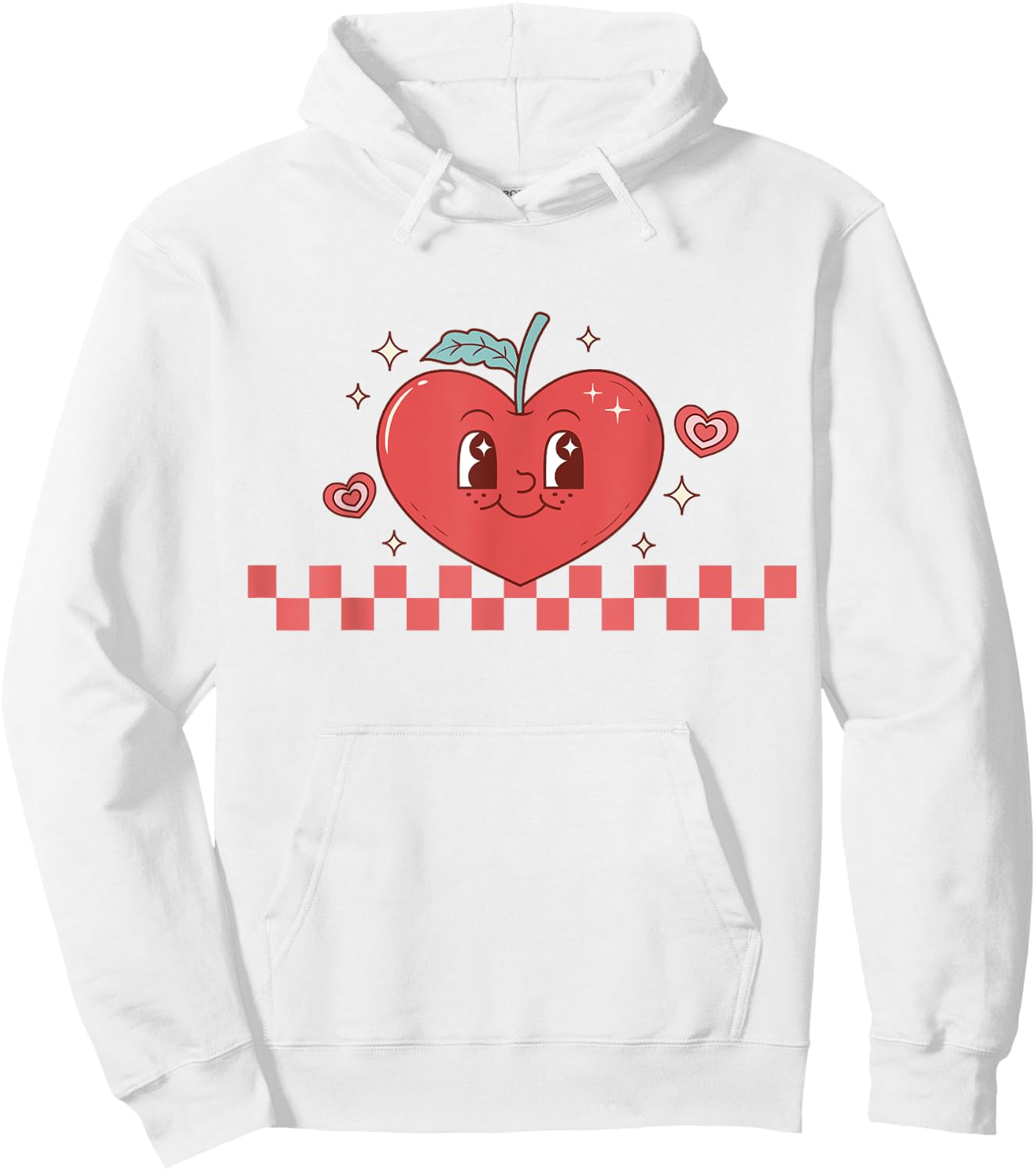 Cute Retro Checkered Apple with Face Teacher Heart Trendy Women Kids Hoodie - Hoodie | White