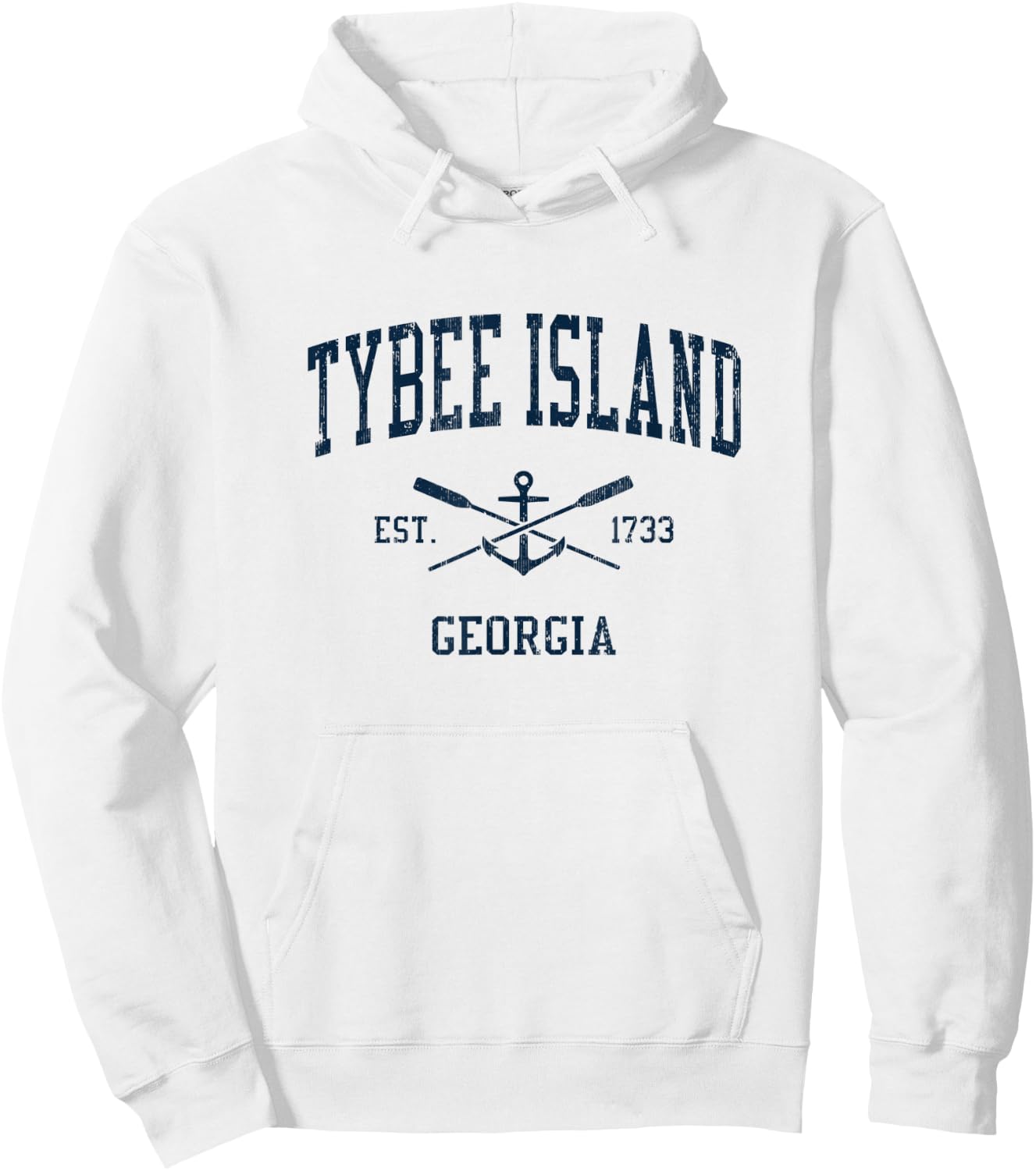 Tybee Island GA Vintage Navy Crossed Oars & Boat Anchor Hoodie - Hoodie | White