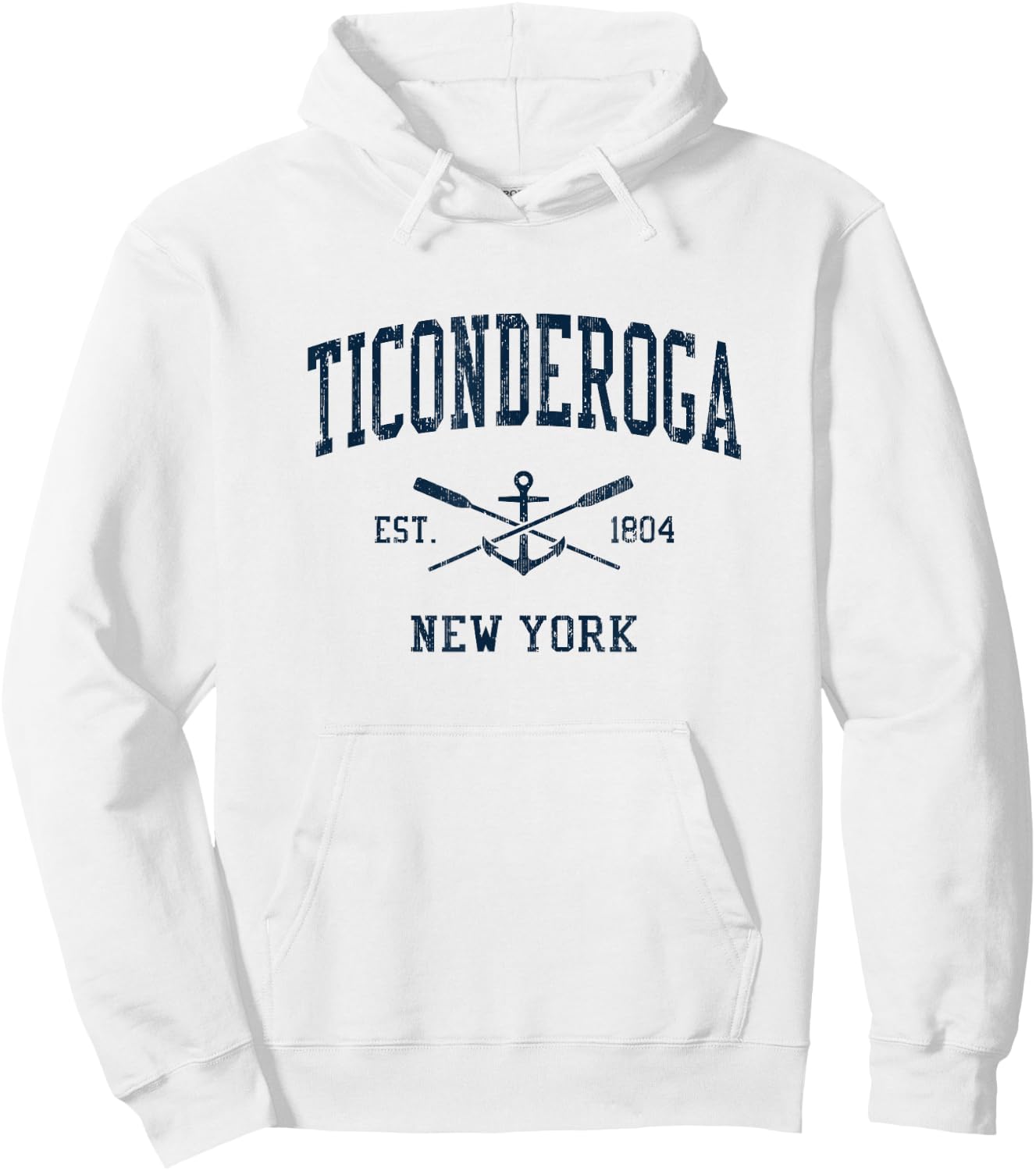 Ticonderoga NY Vintage Navy Crossed Oars & Boat Anchor Hoodie - Hoodie | White