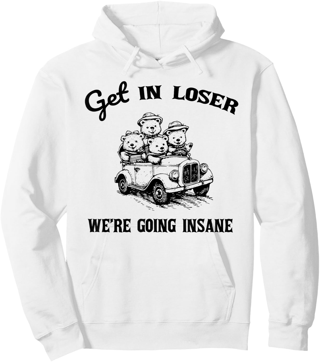 Get in Loser Were Going Insane Funny Teddy Bear Graphic Hoodie - Hoodie | White