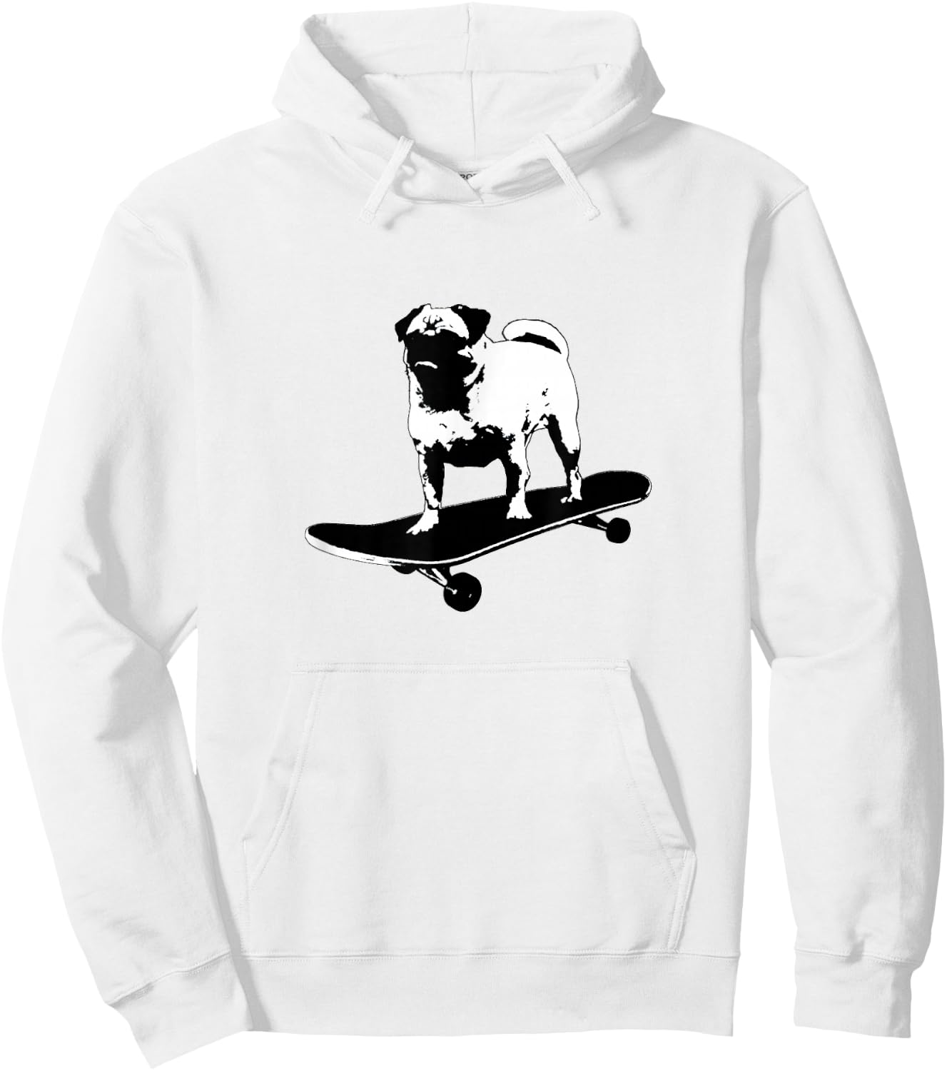 Pug on a Skateboard Black & White Lithograph Style Funny Dog Men Women Girls Kids Hoodie - Hoodie | White