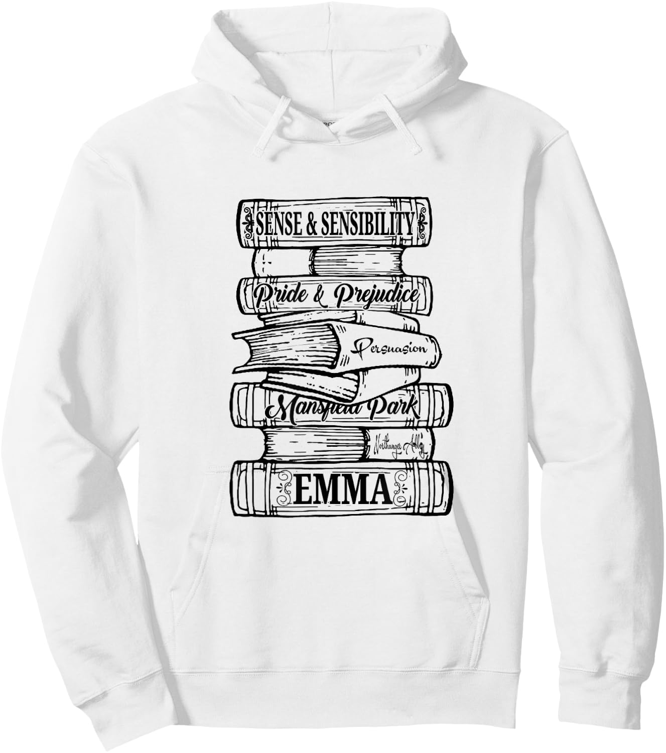Jane Austen Pride and Prejudice & Mr. Darcy Book Stack Fans Hoodie - Hoodie | White