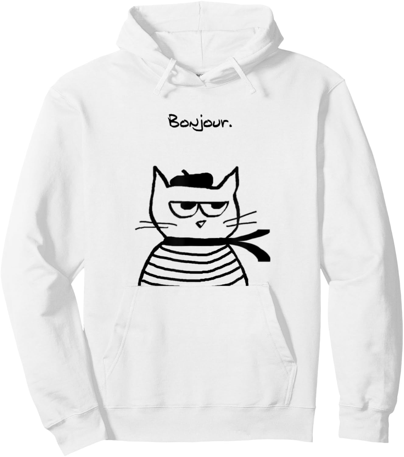 Bonjour French Cat Funny Hoodie - Hoodie | White