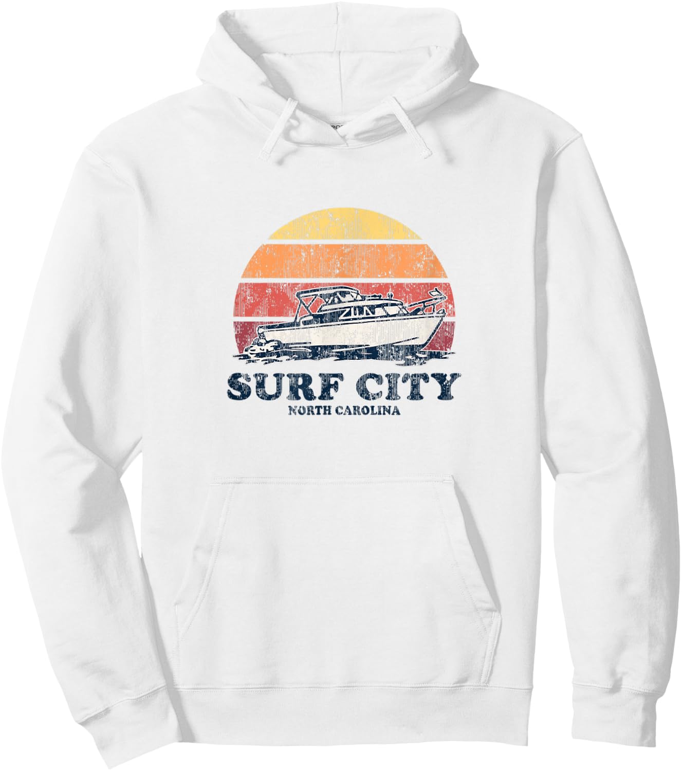 Surf City NC Vintage Boating 70s Retro Boat Design Hoodie - Hoodie | White