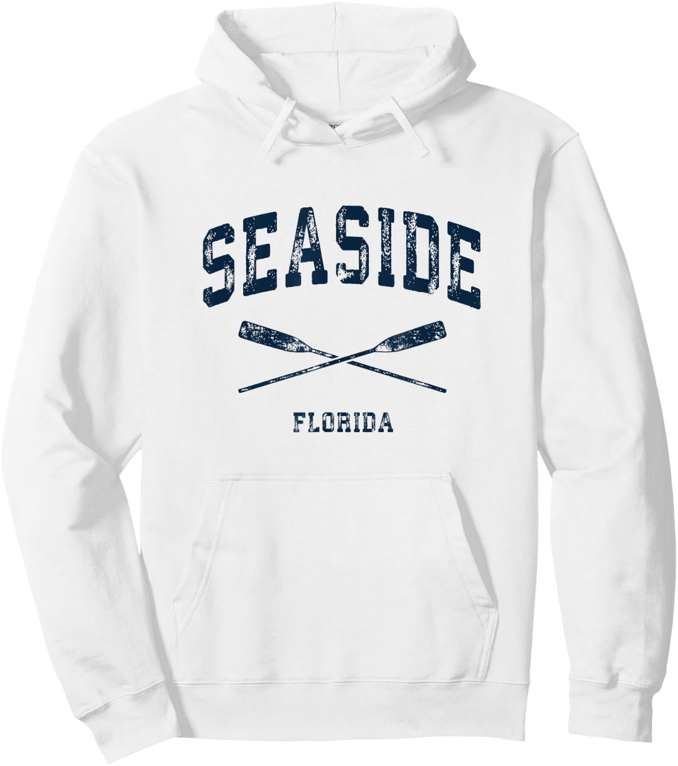 Seaside Florida Vintage Nautical Crossed Oars Navy Hoodie - Hoodie | White