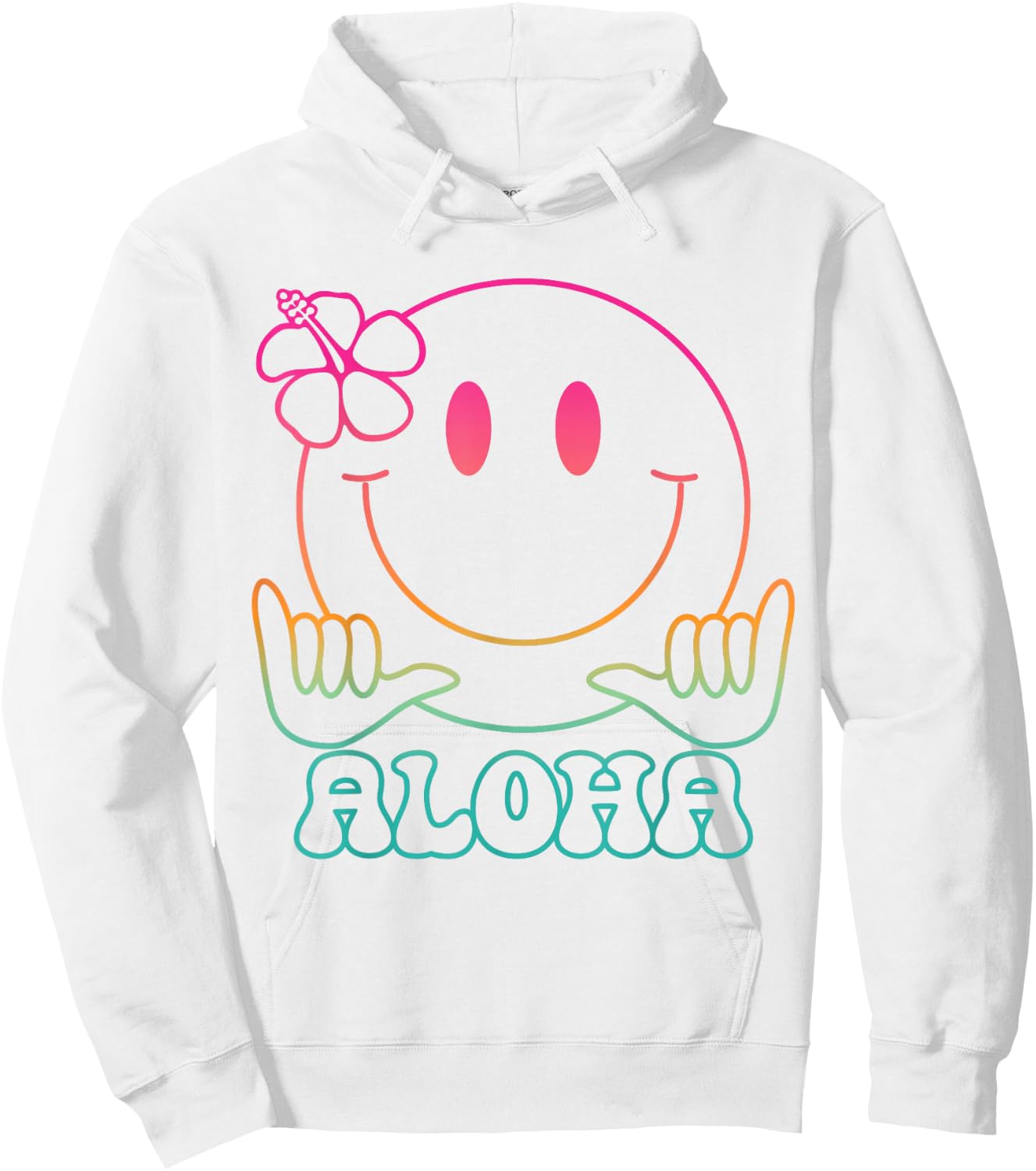 Aloha Hawaiian Cute Smile Face Shaka Hibiscus Kids Girls Hoodie - Hoodie | White