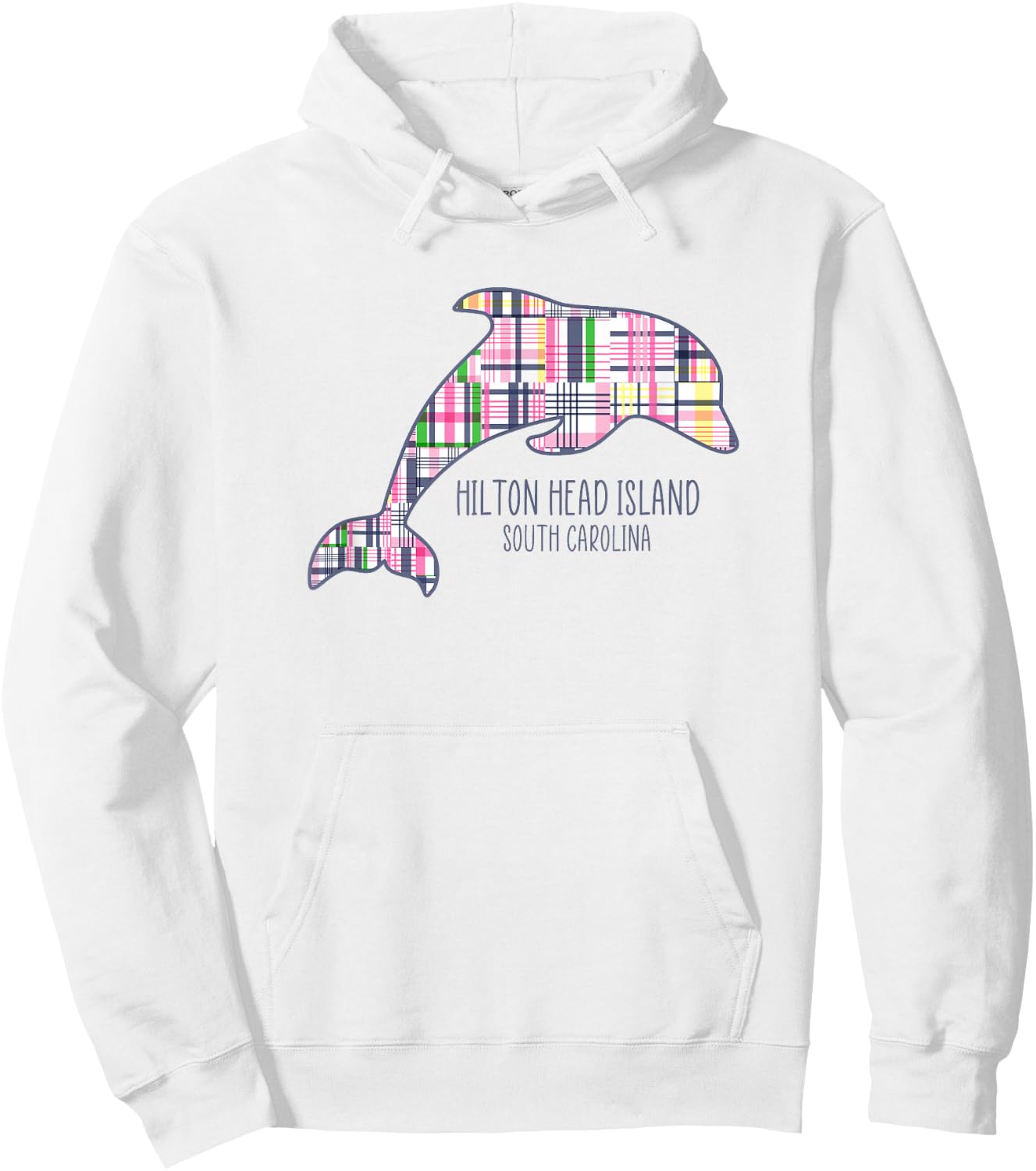 Kids Hilton Head Island South Carolina Preppy Plaid Dolphin Hoodie - Hoodie | White
