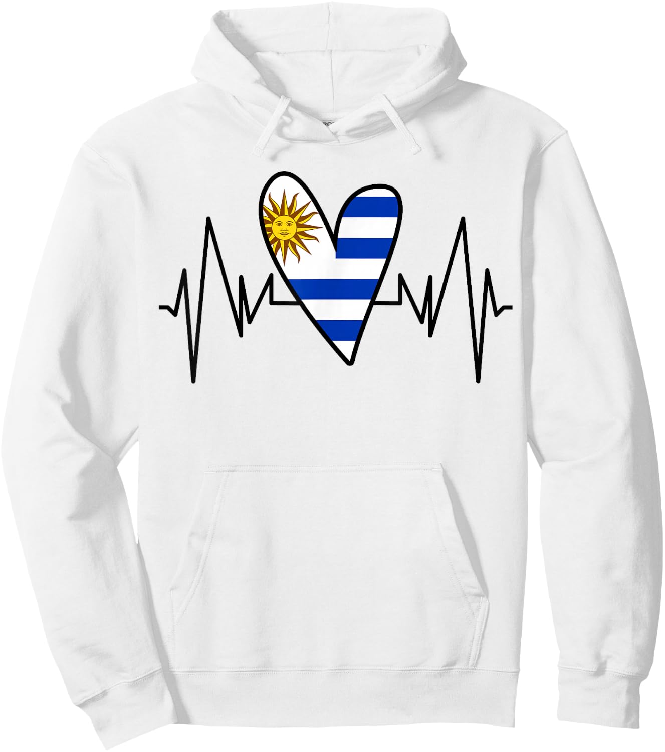 Uruguayan Flag Heartbeat EKG Heart Hoodie - Hoodie | White