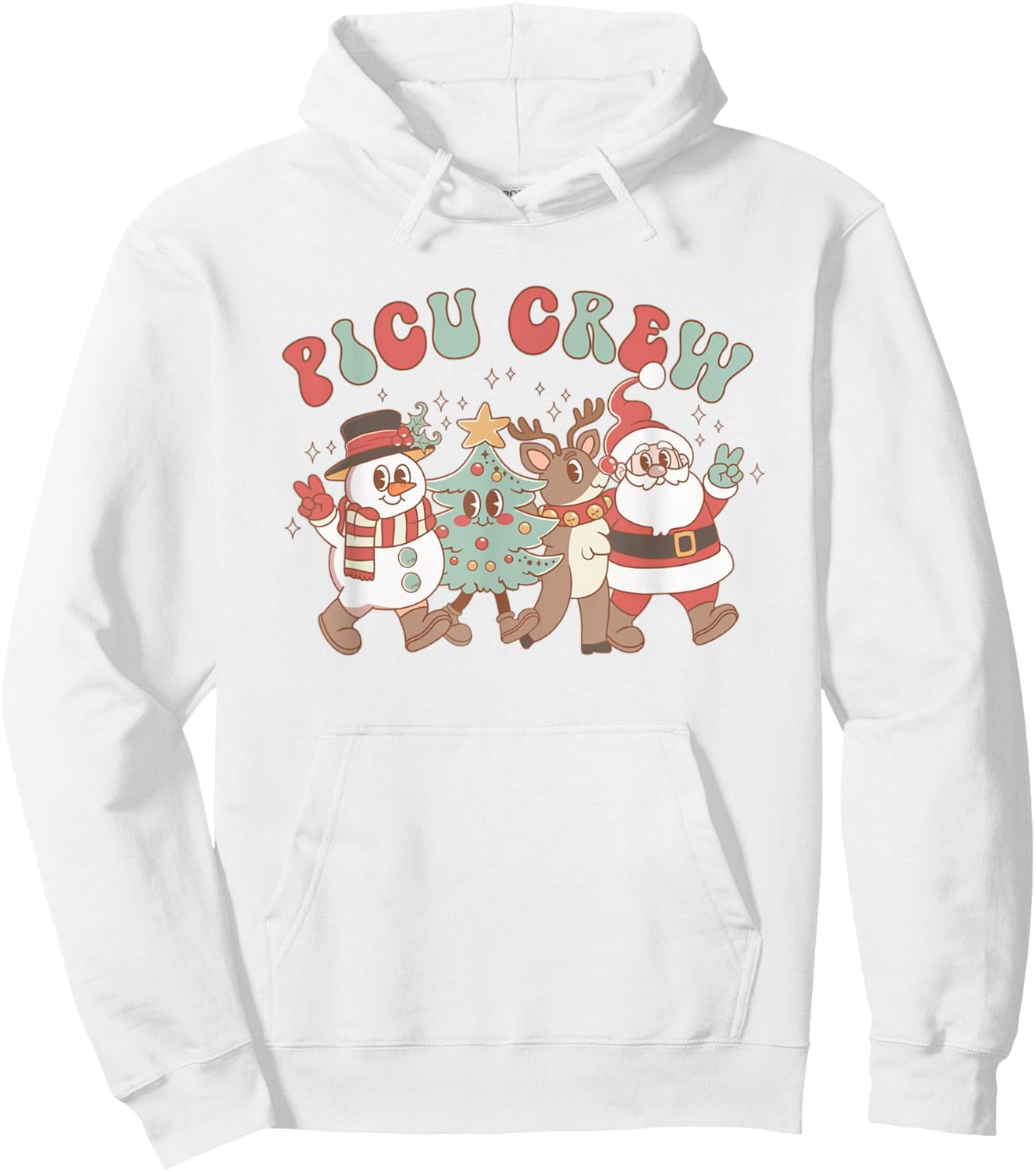 Retro Groovy PICU Nurse Christmas Tree Snowman Reindeer Hoodie - Hoodie | White