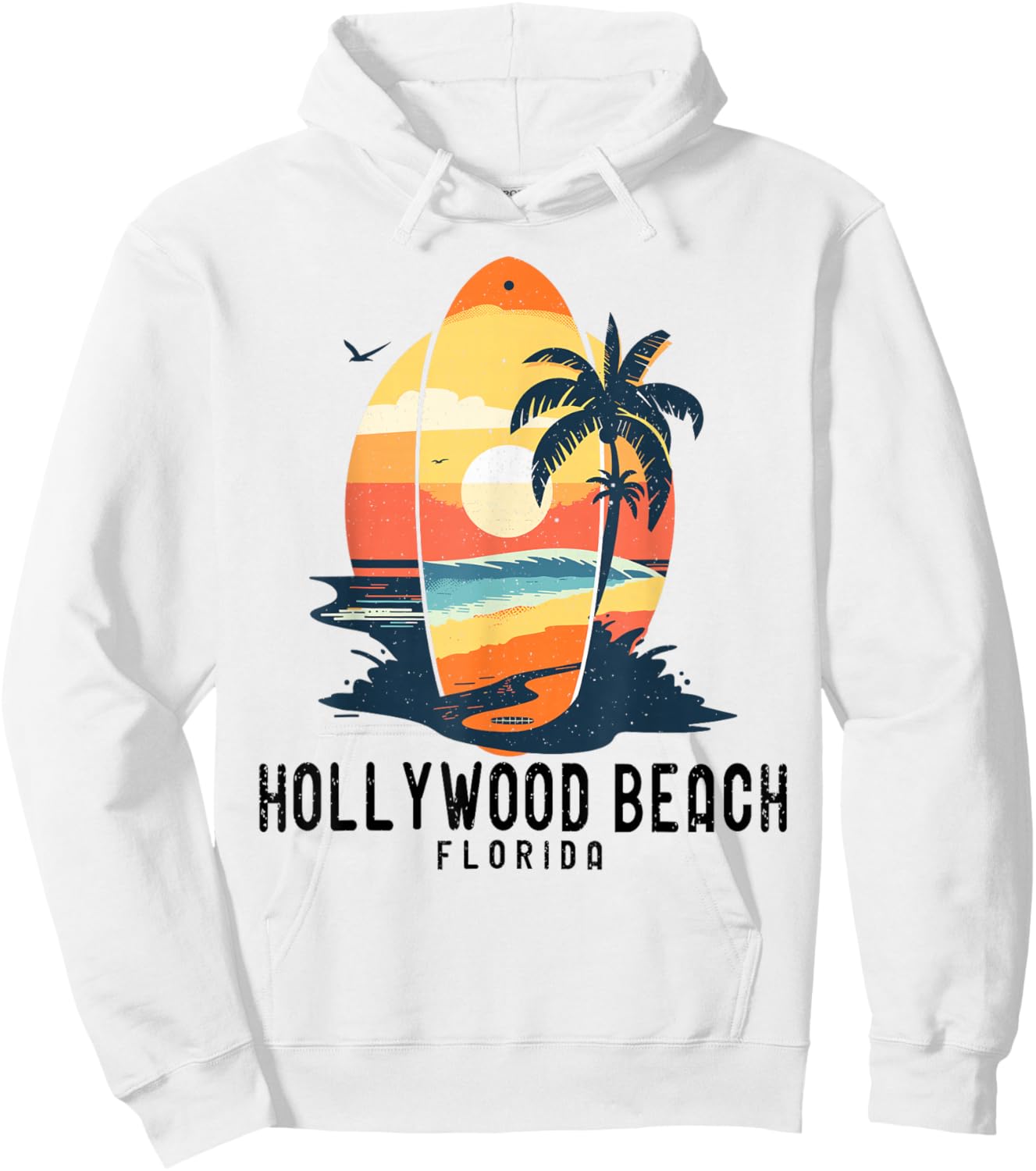 Retro Hollywood Beach Florida Surfboard Waves Beach Hoodie - Hoodie | White