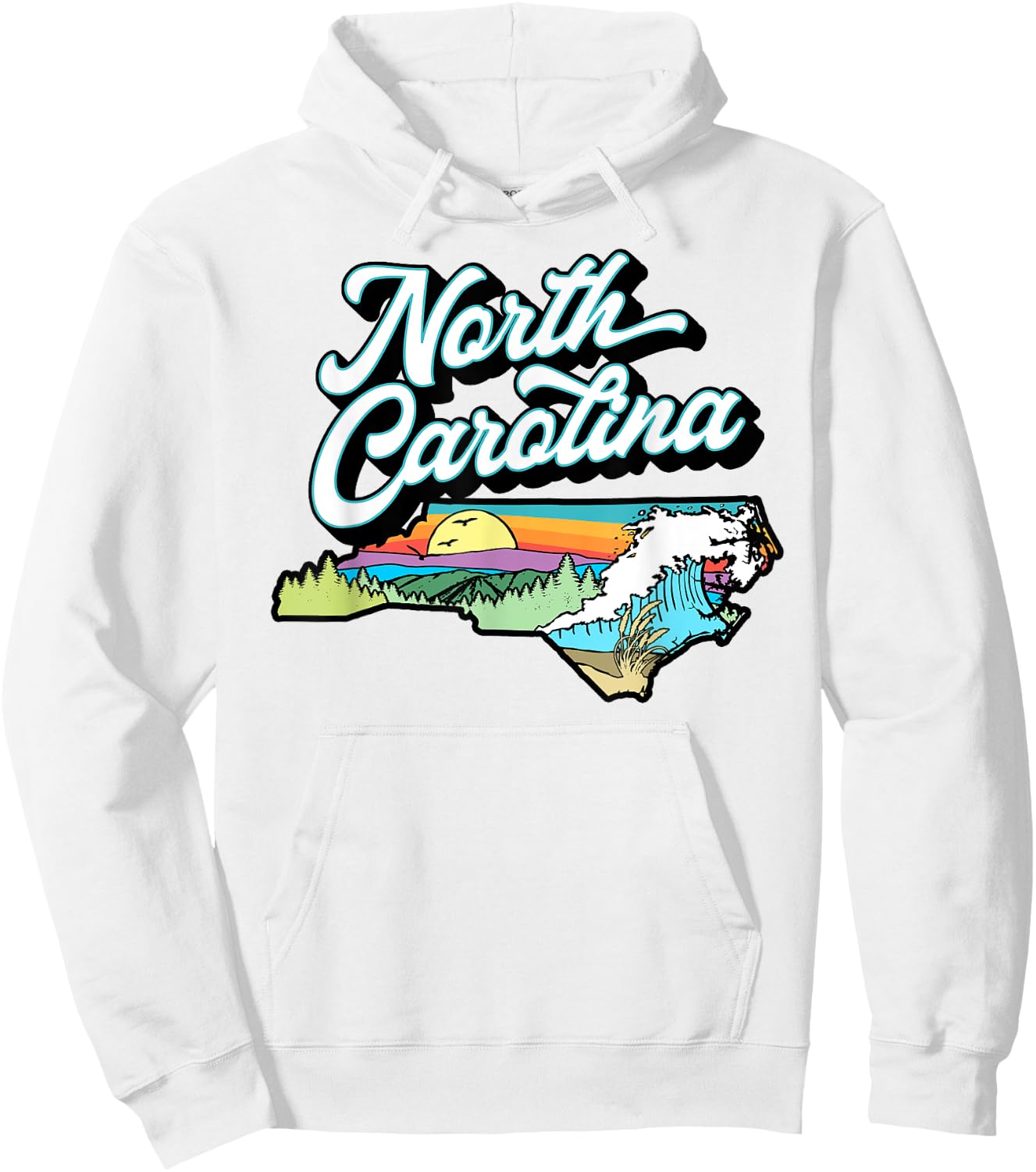 North Carolina Vintage Nature Lover Mountains & Beach Retro Women Kids Hoodie - Hoodie | White