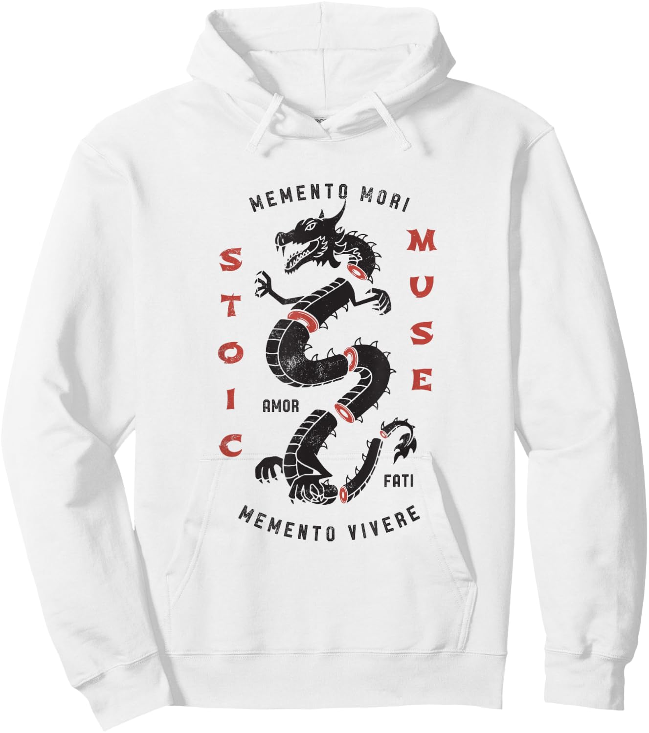 Stoic Quote | Memento Mori | Dragon Graphic Hoodie - Hoodie | White
