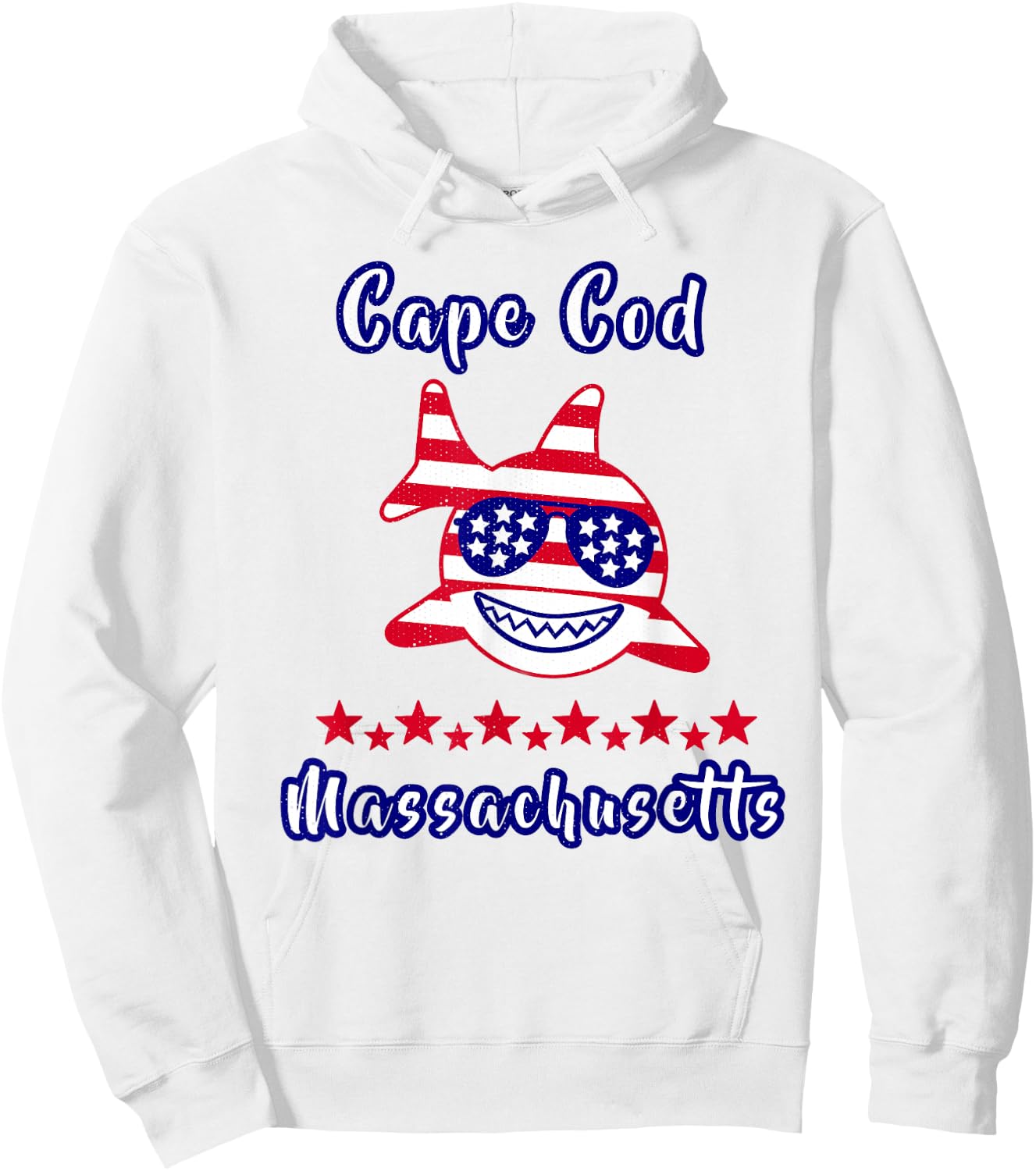 Cape Cod Massachusetts Patriotic Shark American Flag Hoodie - Hoodie | White
