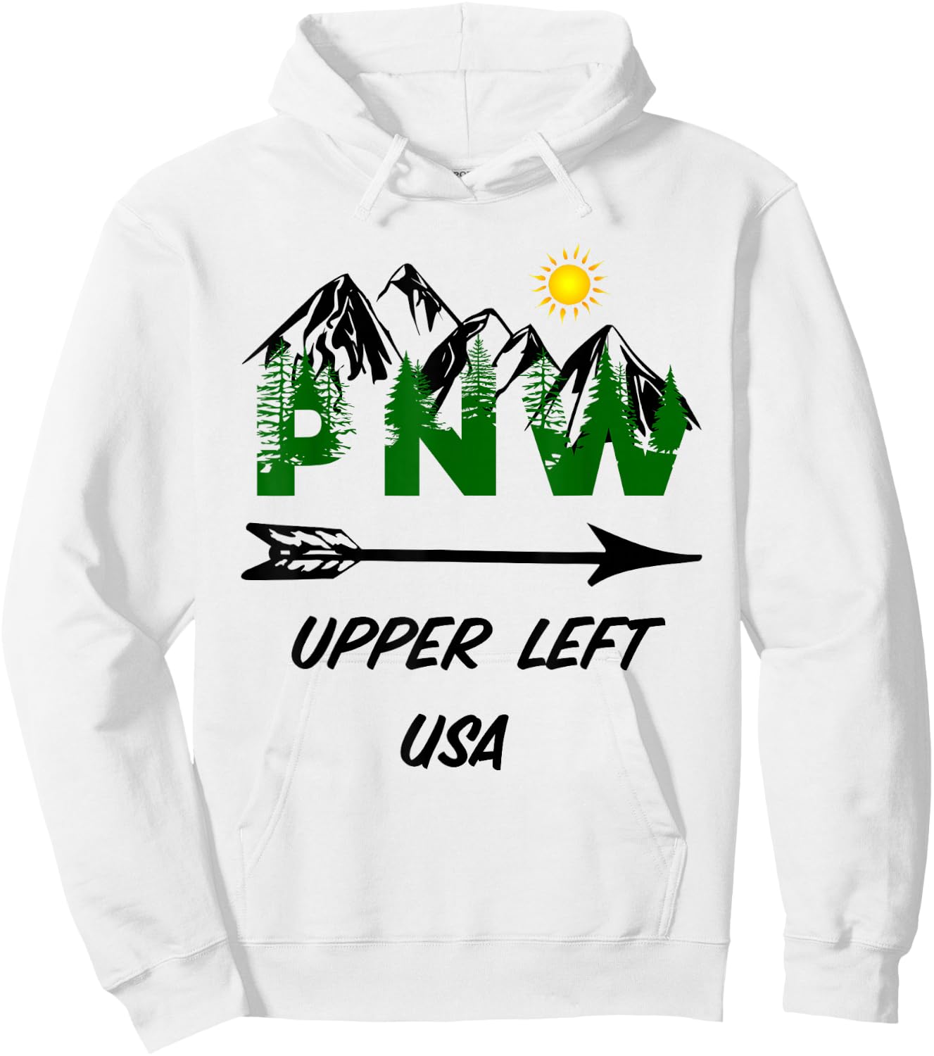 Pacific Northwest PNW Pine Trees Mountains Upper Left USA Hoodie - Hoodie | White