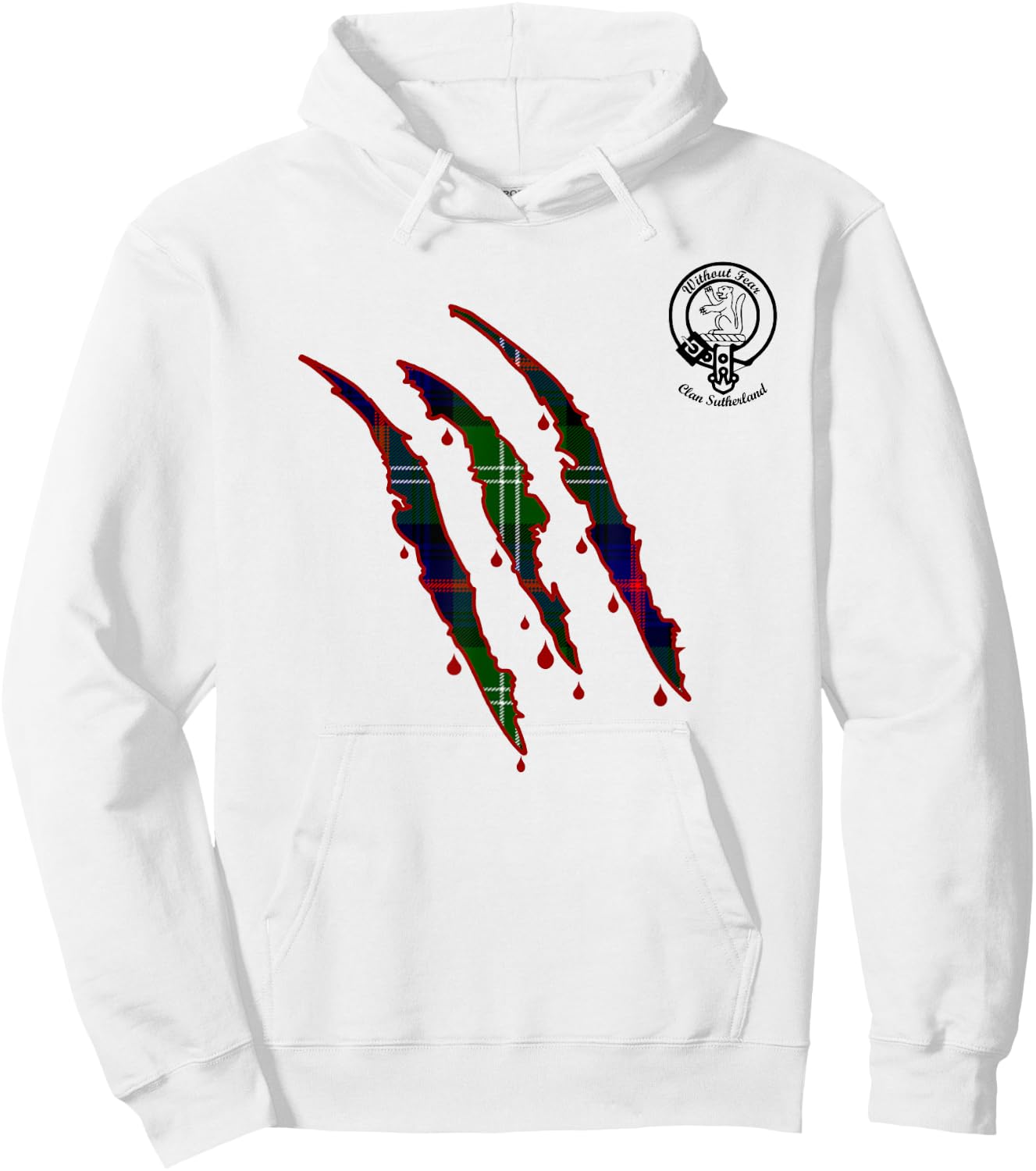 Clan Sutherland Claw Marks Surname Tartan Crest Hoodie - Hoodie | White