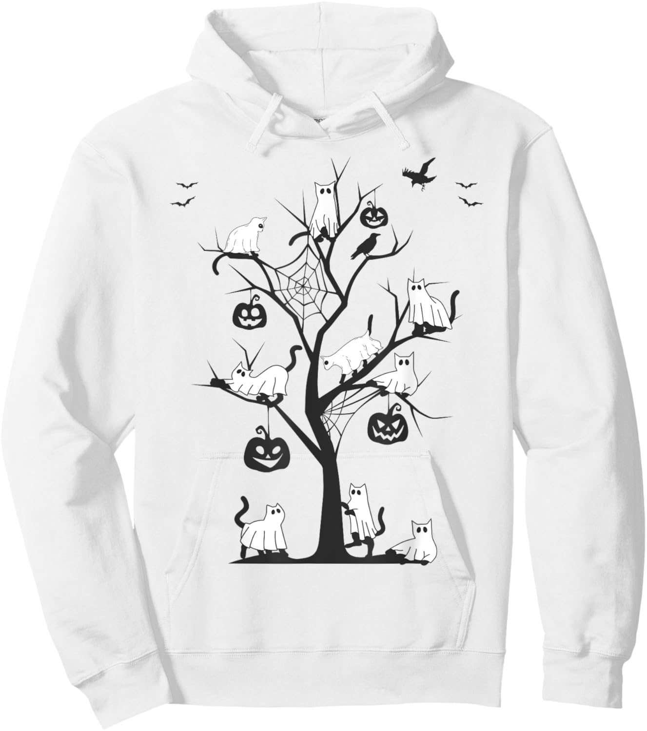 Ghost Cat Funny Halloween Ghost Cats on a Tree Black Cat Hoodie - Hoodie | White