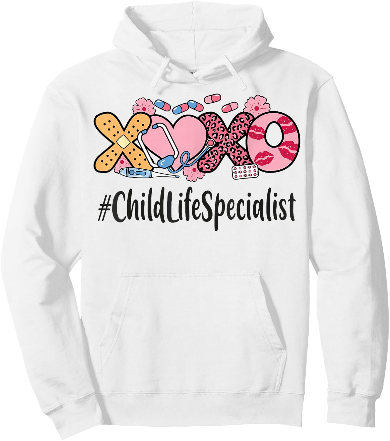 Child Life Specialist Valentines Day Women Heart Stethoscope Hoodie - Hoodie | White