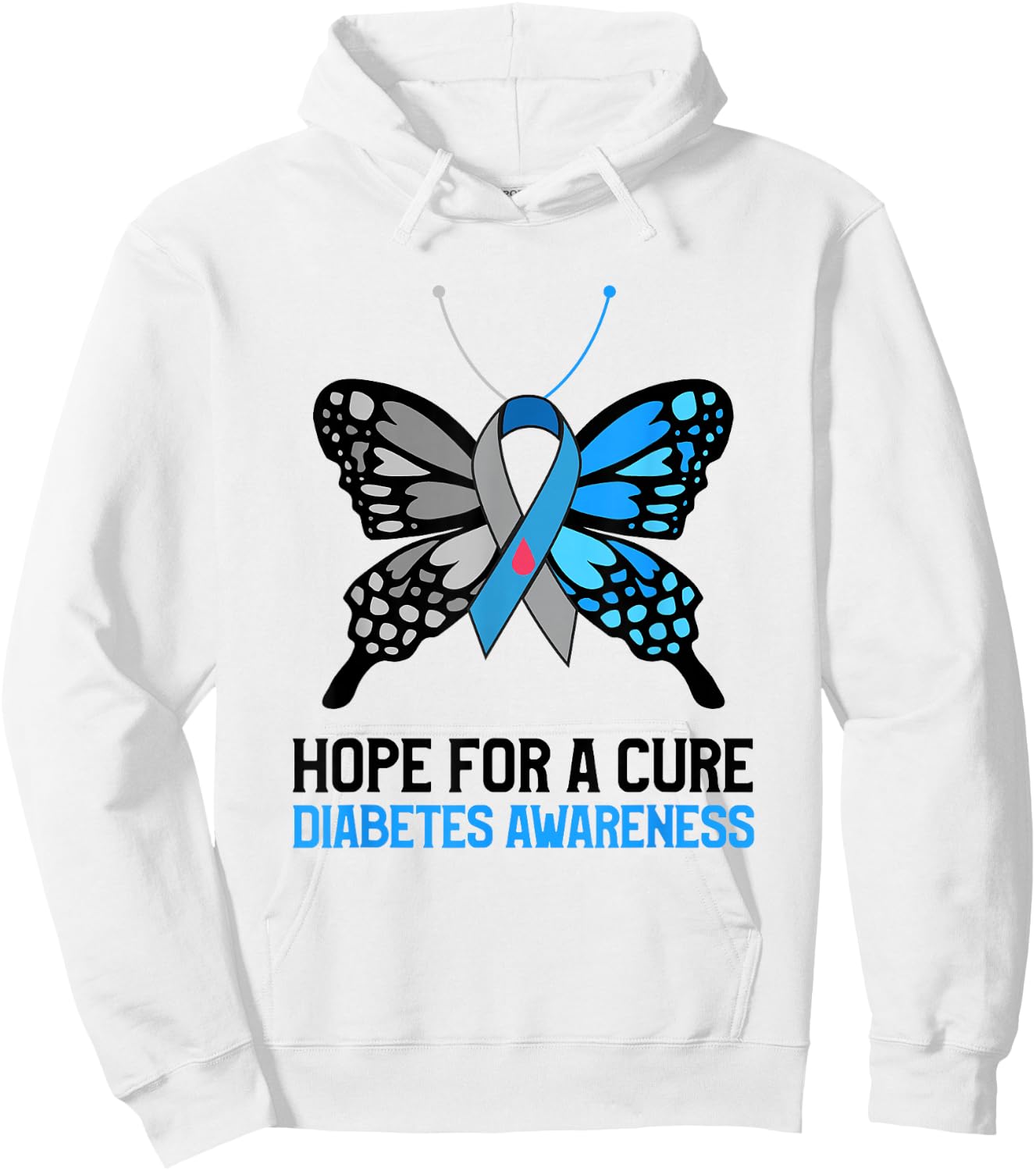 Type 1 Diabetes Awareness Hope For A Cure Mom Butterfly Hoodie - Hoodie | White