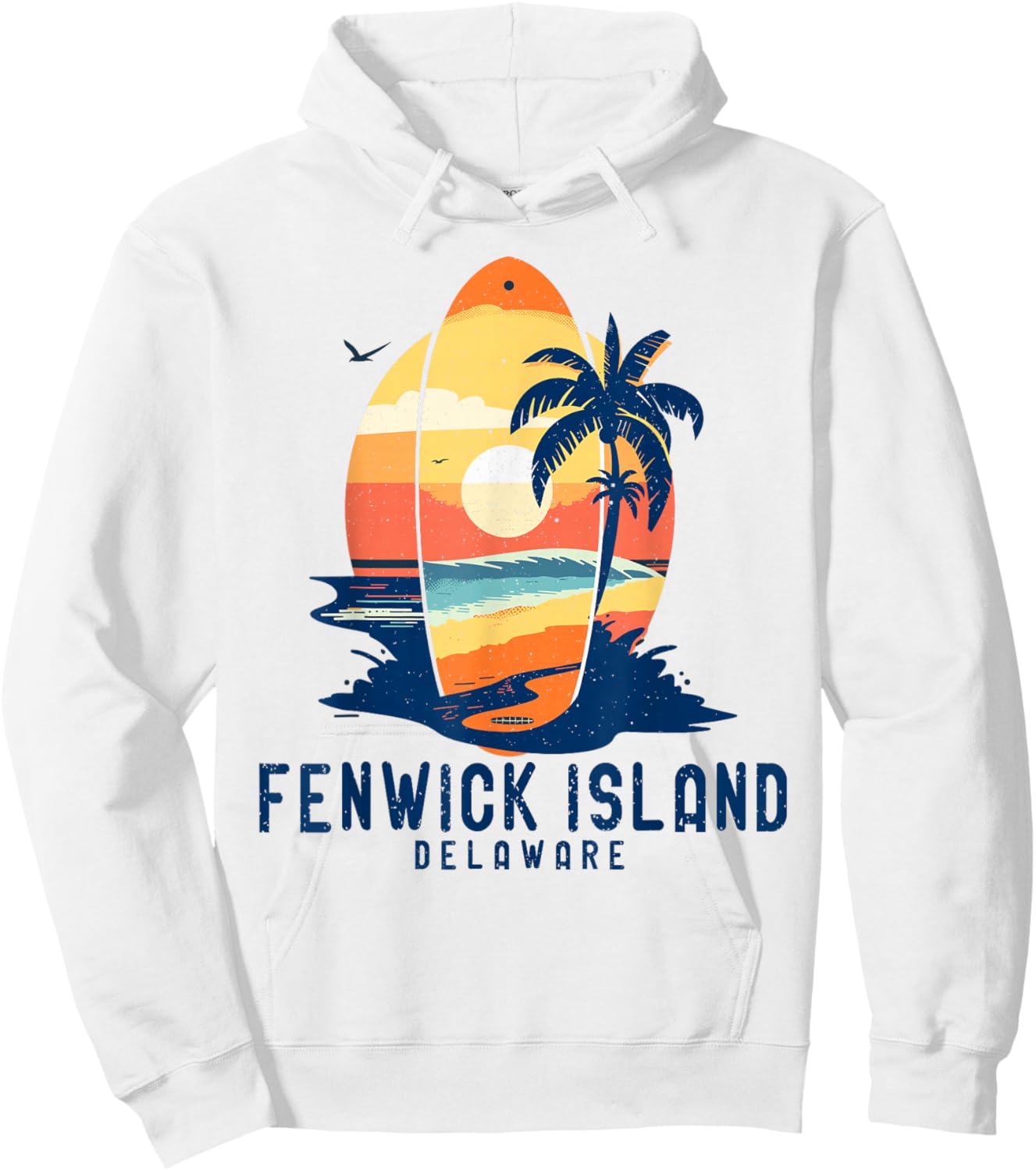 Vintage Fenwick Island Delaware Surfboard Beach Hoodie - Hoodie | White