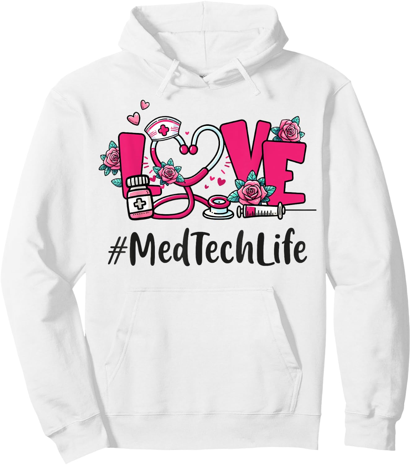 Med Tech Love Valentines Day Cute Women Heart Appreciation Hoodie - Hoodie | White