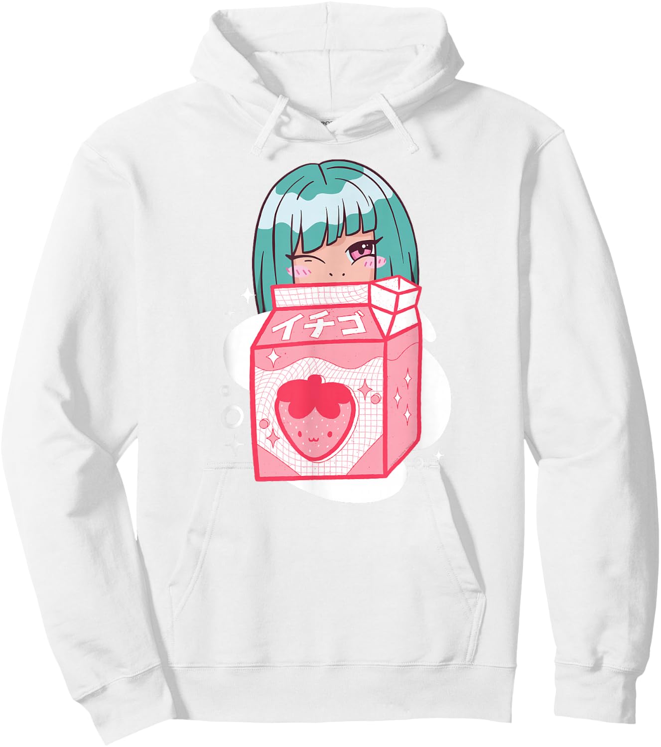 Cute Anime Kawaii Girl with Strawberry Milk - Kawaii Anime Hoodie - Hoodie | White