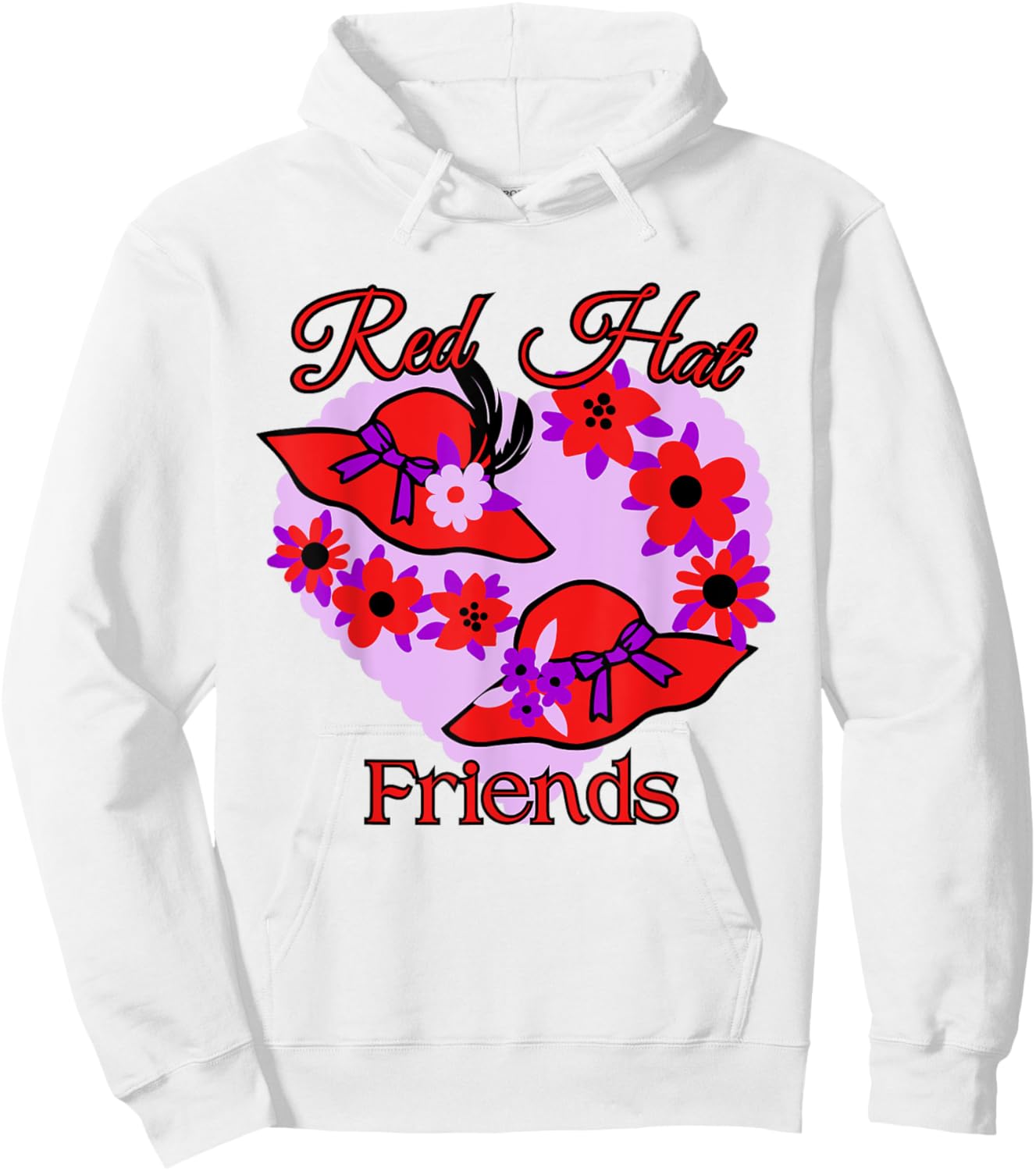 Red Hat Friends Purple Flowers Feathers Heart Hoodie - Hoodie | White