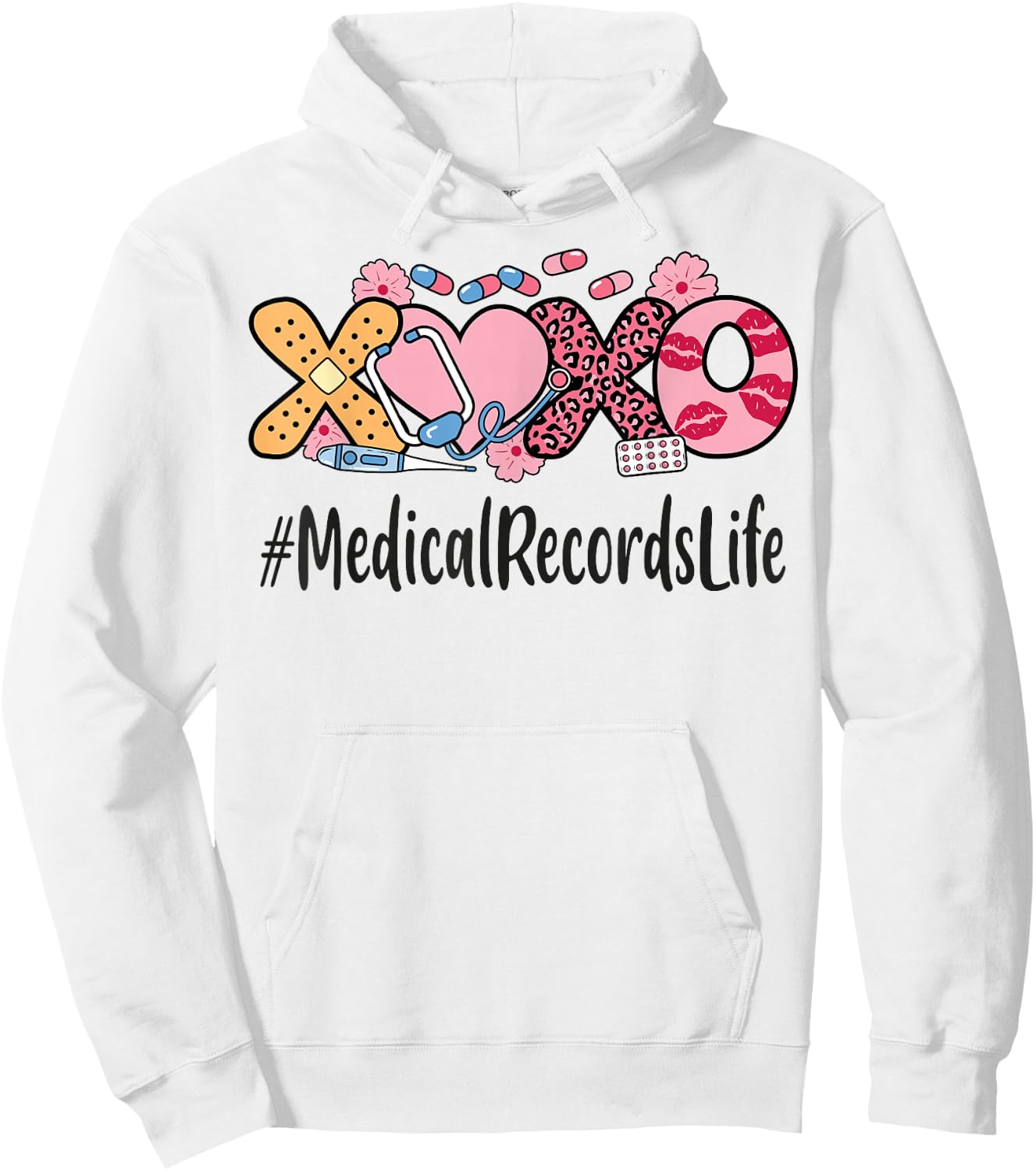 Medical Records Valentines Day Women Heart Stethoscope Hoodie - Hoodie | White