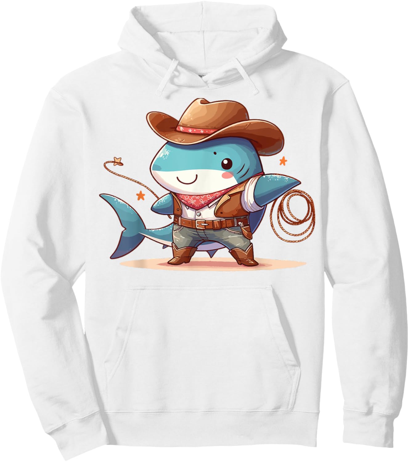 Western Rodeo Cowboy Hat Shark Texas Animals Hoodie - Hoodie | White