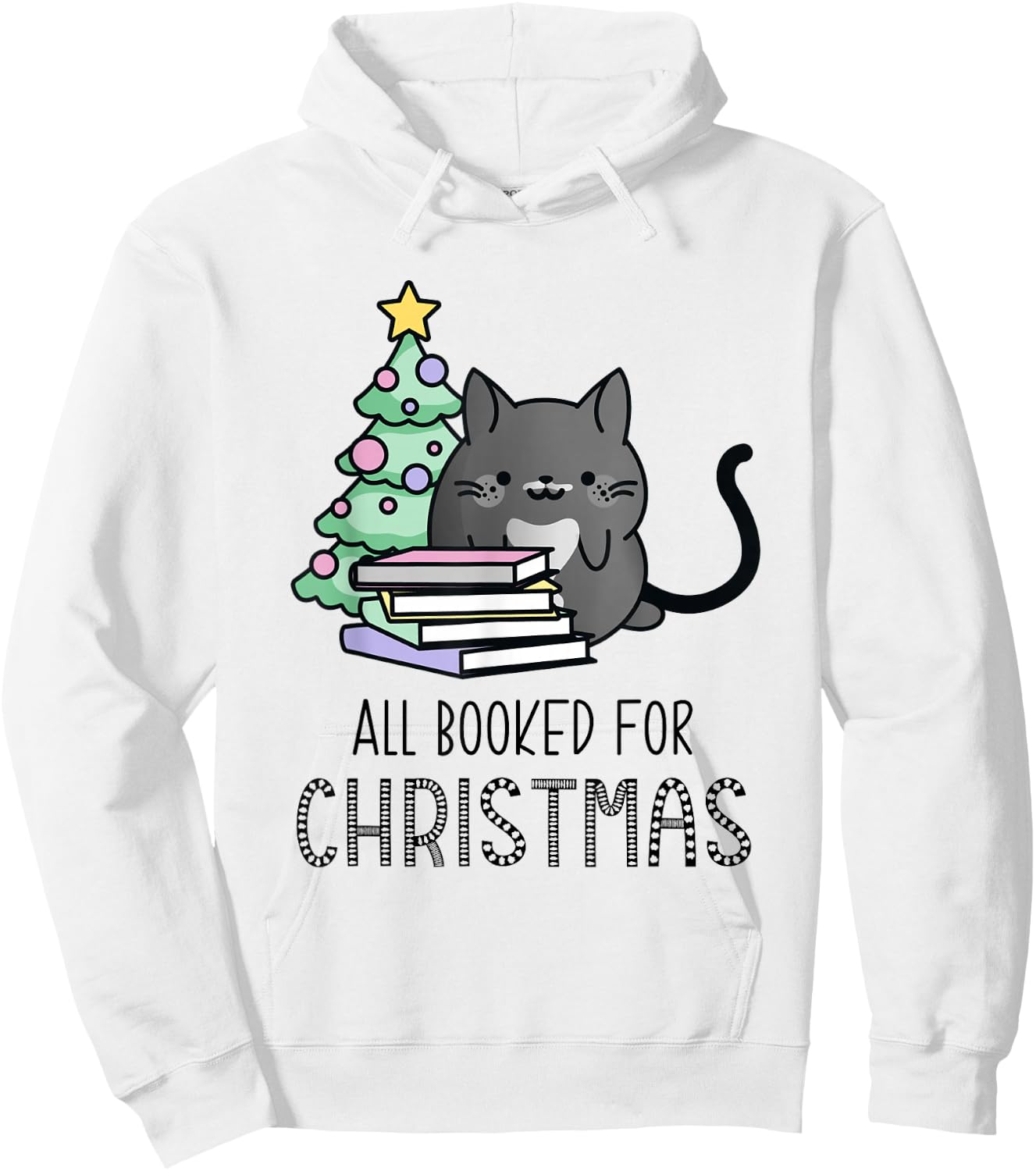All Booked for Christmas Book Lovers Cat Hoodie - Hoodie | White