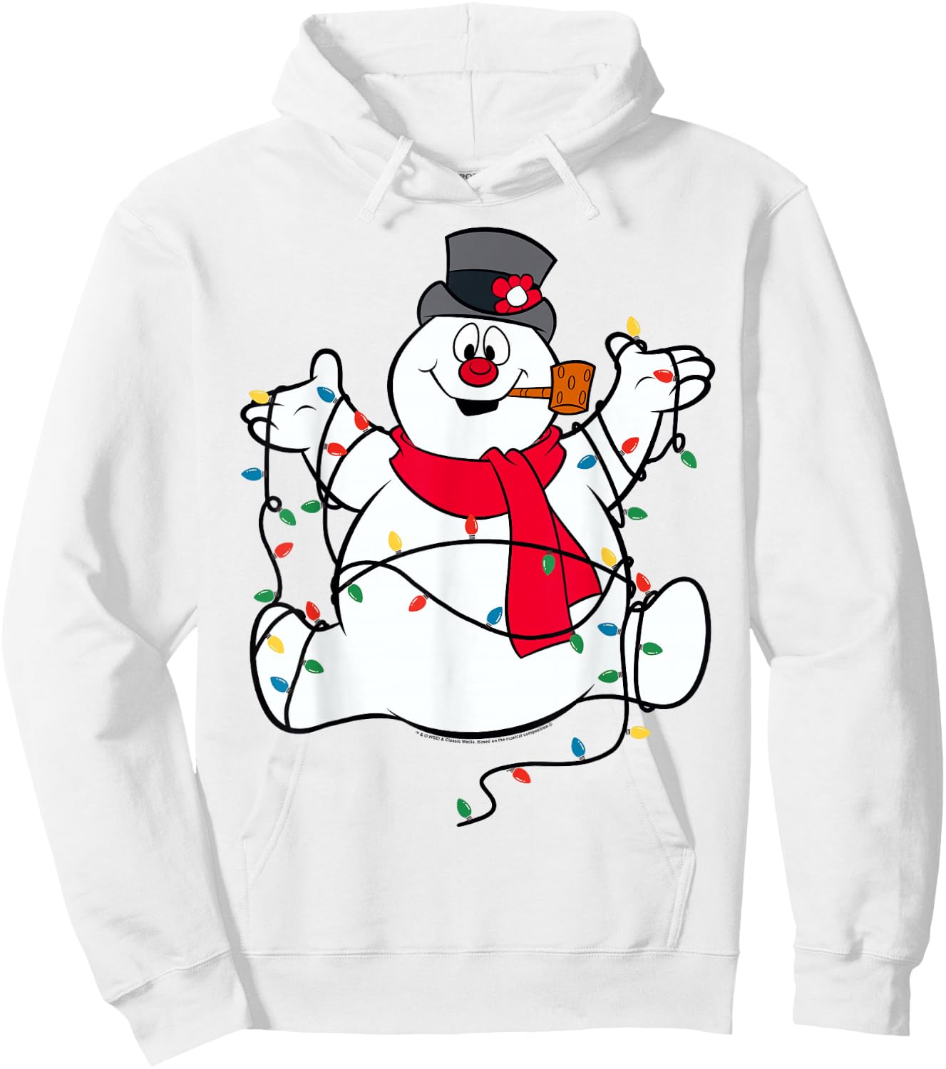 Frosty The Snowman Christmas Lights Portrait Short Sleeve Hoodie - Hoodie | White