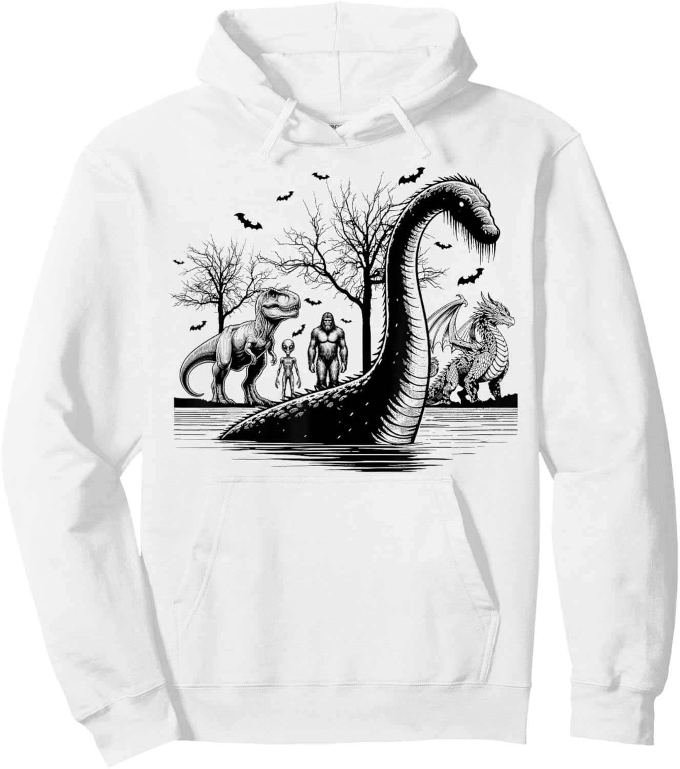 Halloween party bigfoot alien meet loch Ness dragon spooky Hoodie - Hoodie | White