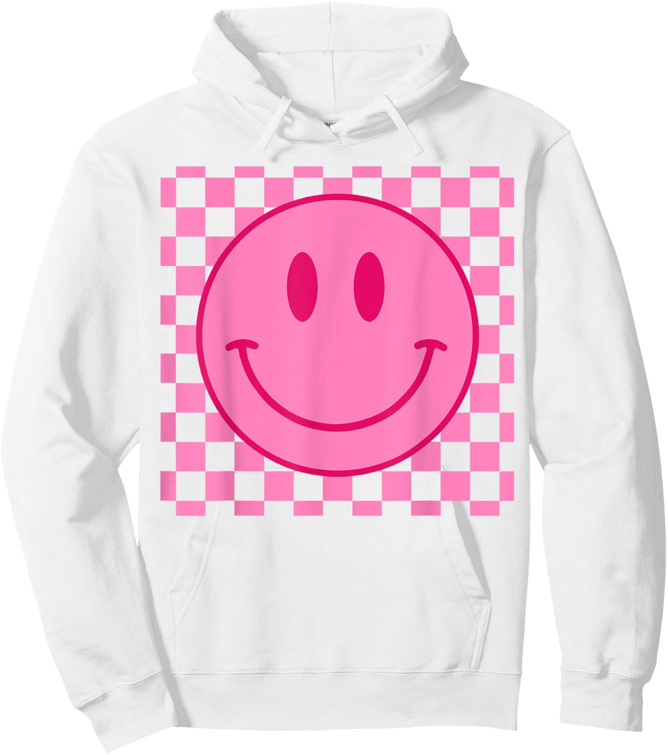 Retro Happy Face Shirt Checkered Pattern Smile Face Trendy Hoodie - Hoodie | White