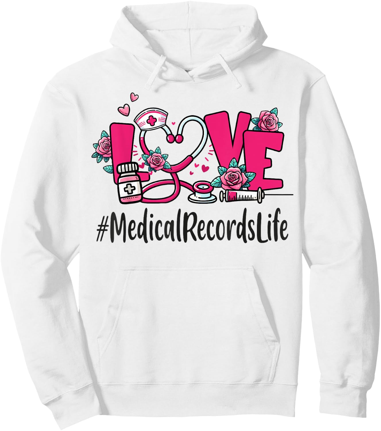 Medical Records Love Valentines Day Women Heart Appreciation Hoodie - Hoodie | White