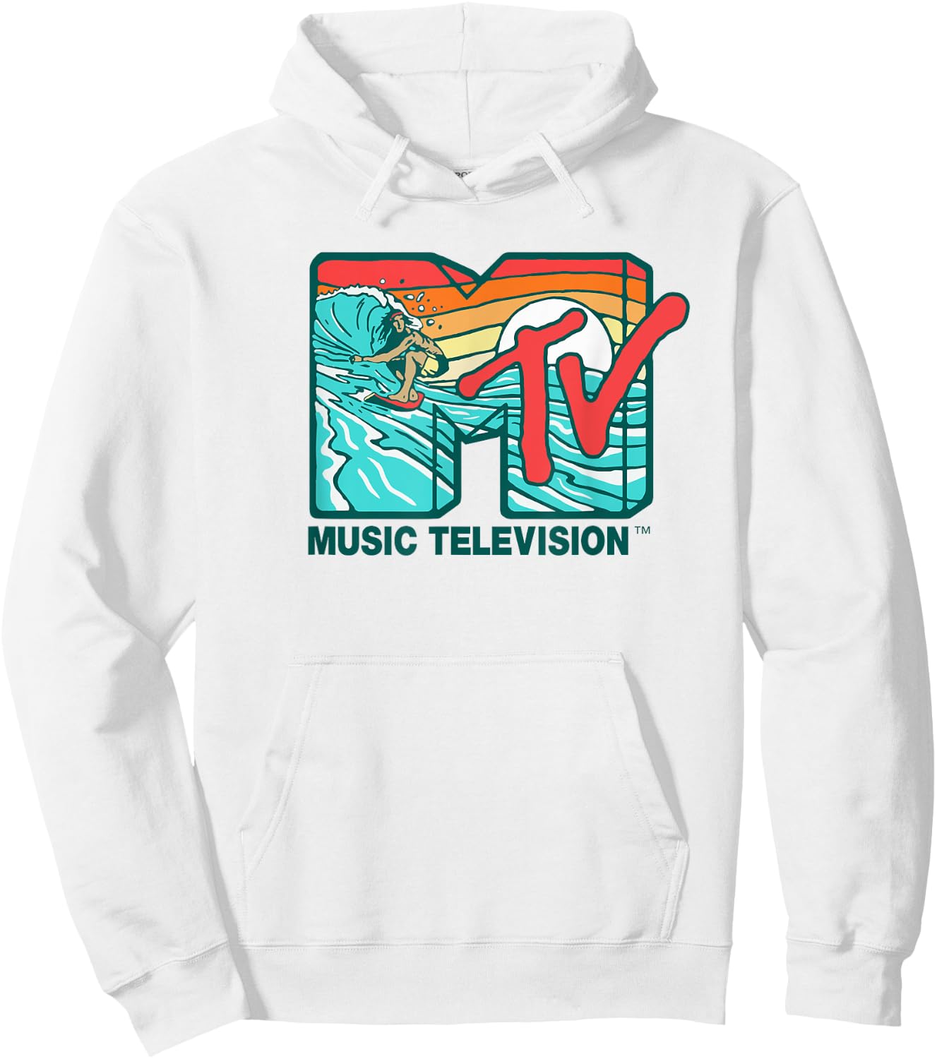Mademark x MTV - MTV Catch a Wave MTV Surfer Logo Retro Graphic Hoodie - Hoodie | White