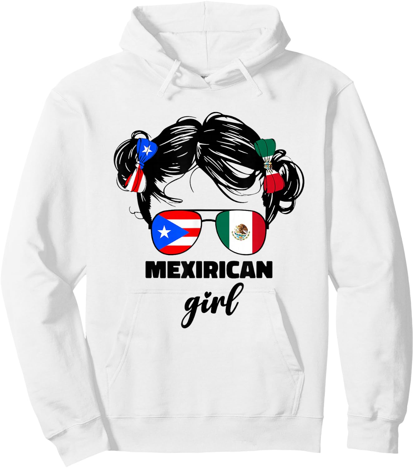 Mexirican Girl Kids Half Mexican and Puerto Rican Rico Flag Hoodie - Hoodie | White