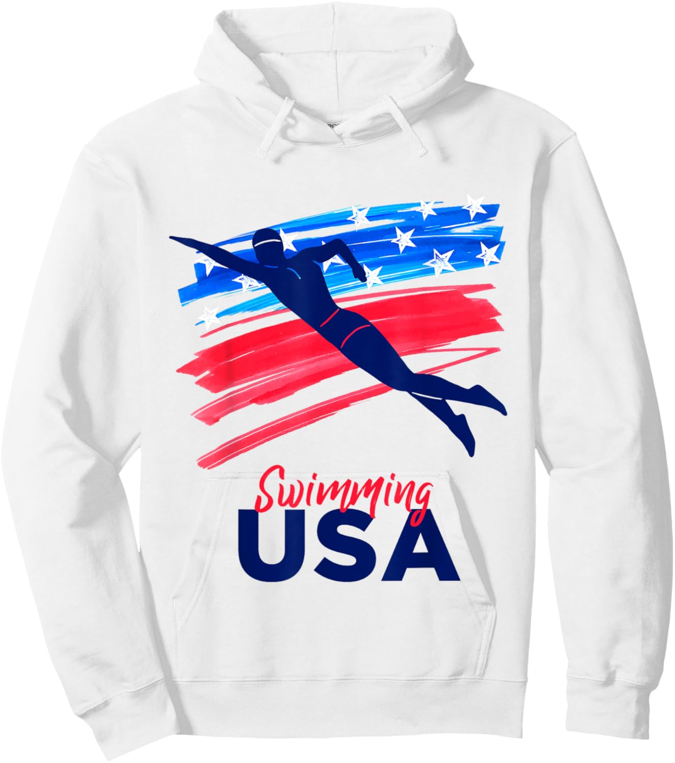 Swimming Support Team Flag USA Pool Swimmer American Hoodie - Hoodie | White