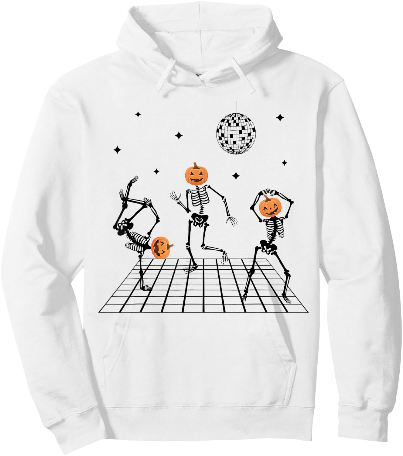 Skeletons with Pumpkin Heads Dancing & disco ball Halloween Hoodie - Hoodie | White