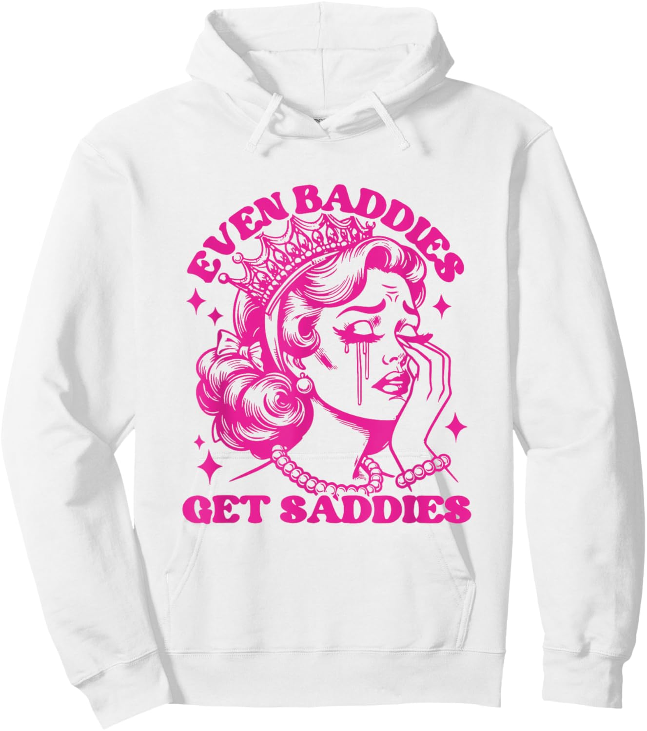 Funny Even Baddies Get Saddies Mental Health Retro Hoodie - Hoodie | White