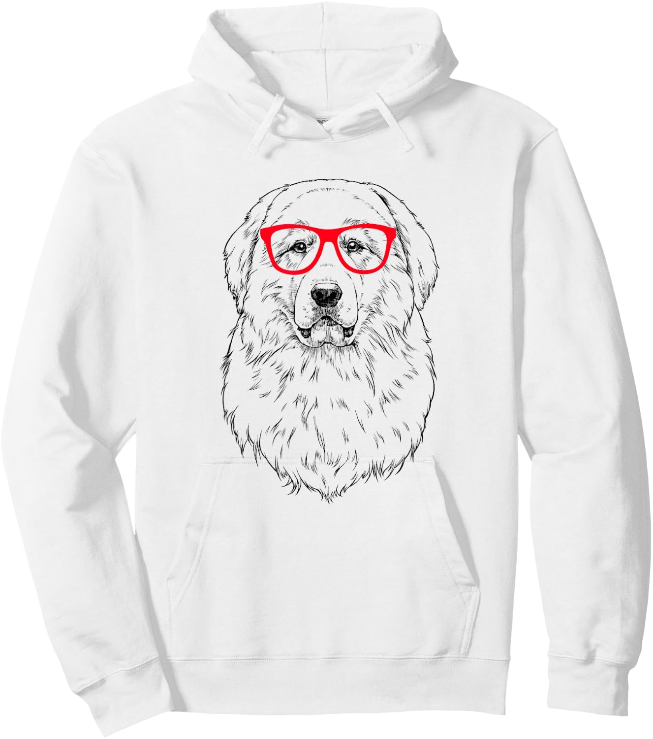 Great Pyrenees in Red Glasses Nerd PYR Dog Men Women Girls Kids Hoodie - Hoodie | White